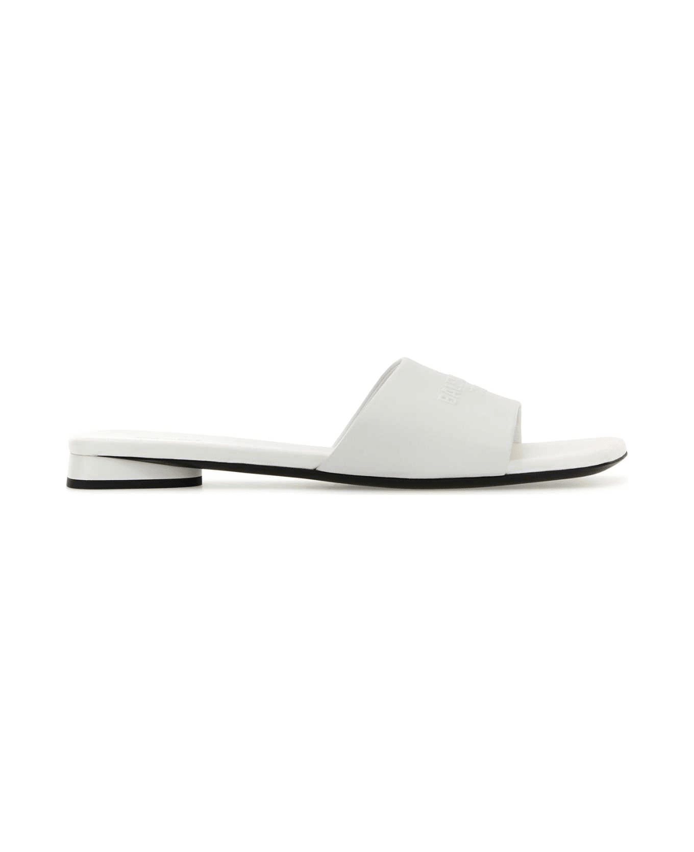 Balenciaga White Leather Duty Free Slippers - WHITE