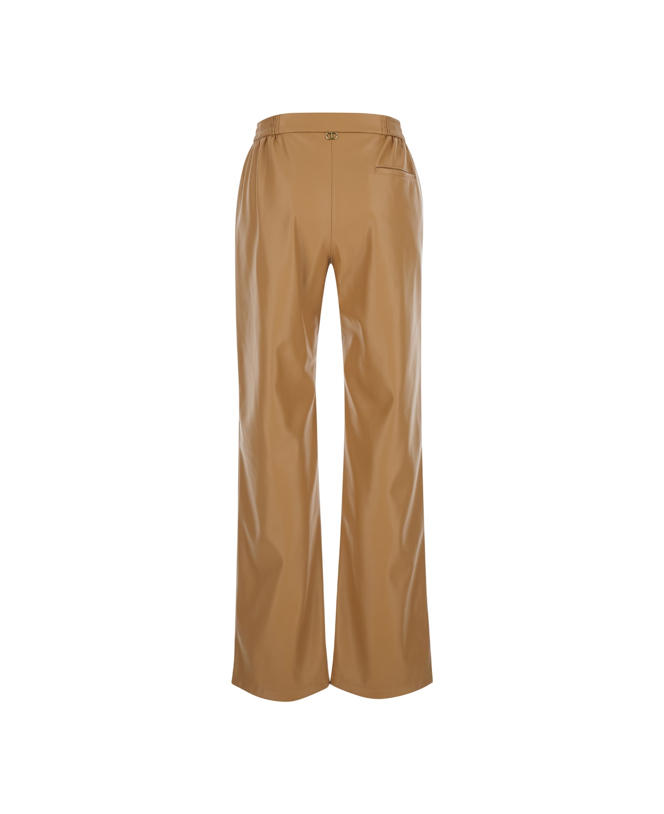 TwinSet Brown Pants With Elastic Waistband And Logo In Eco Leather Woman - Brown