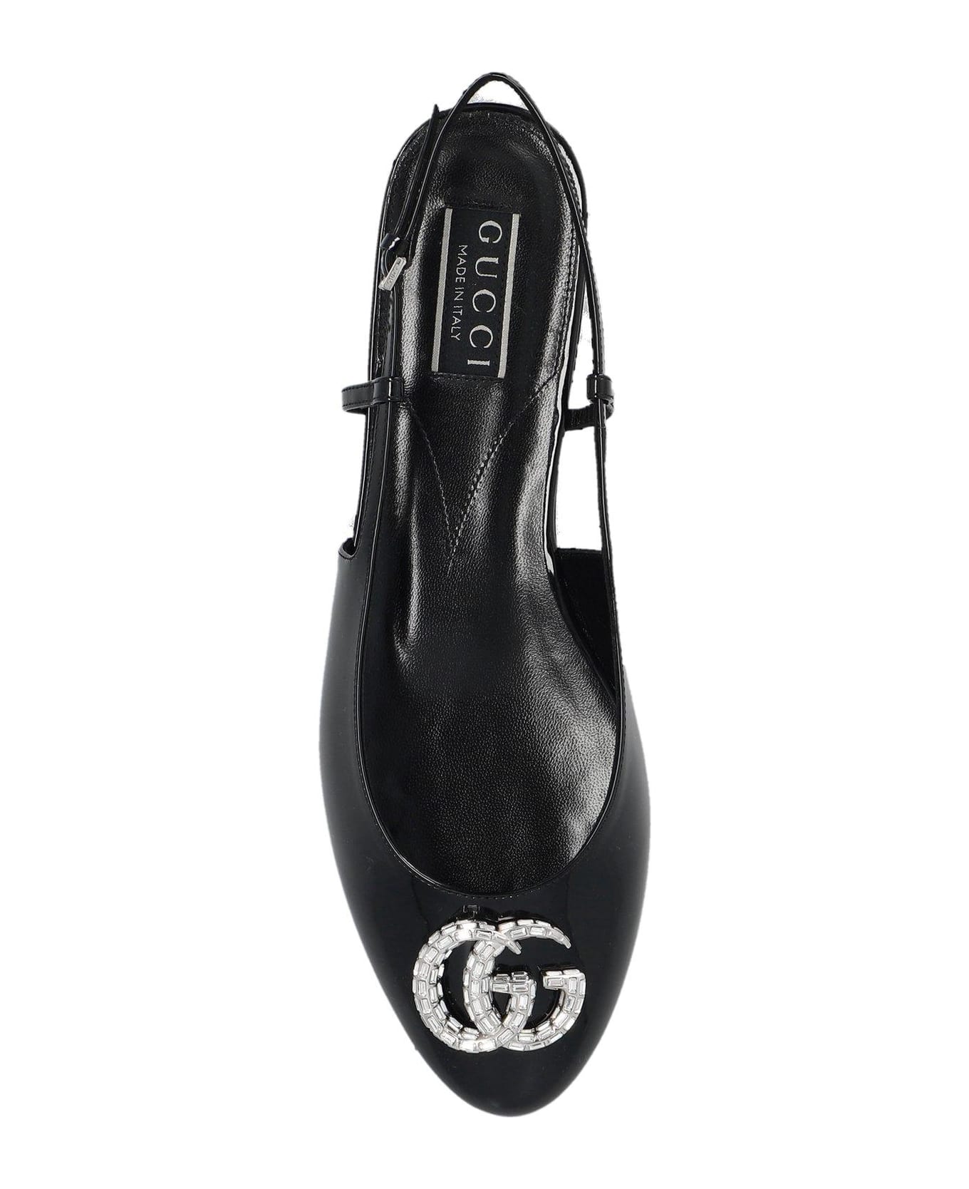 Gucci Logo Embellished Slingback Flats - Black