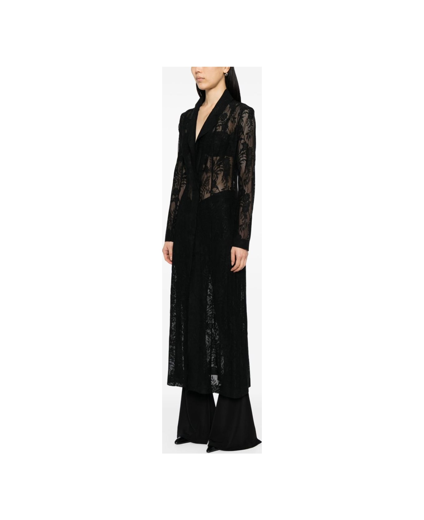 Norma Kamali Lace Long Coat - Black