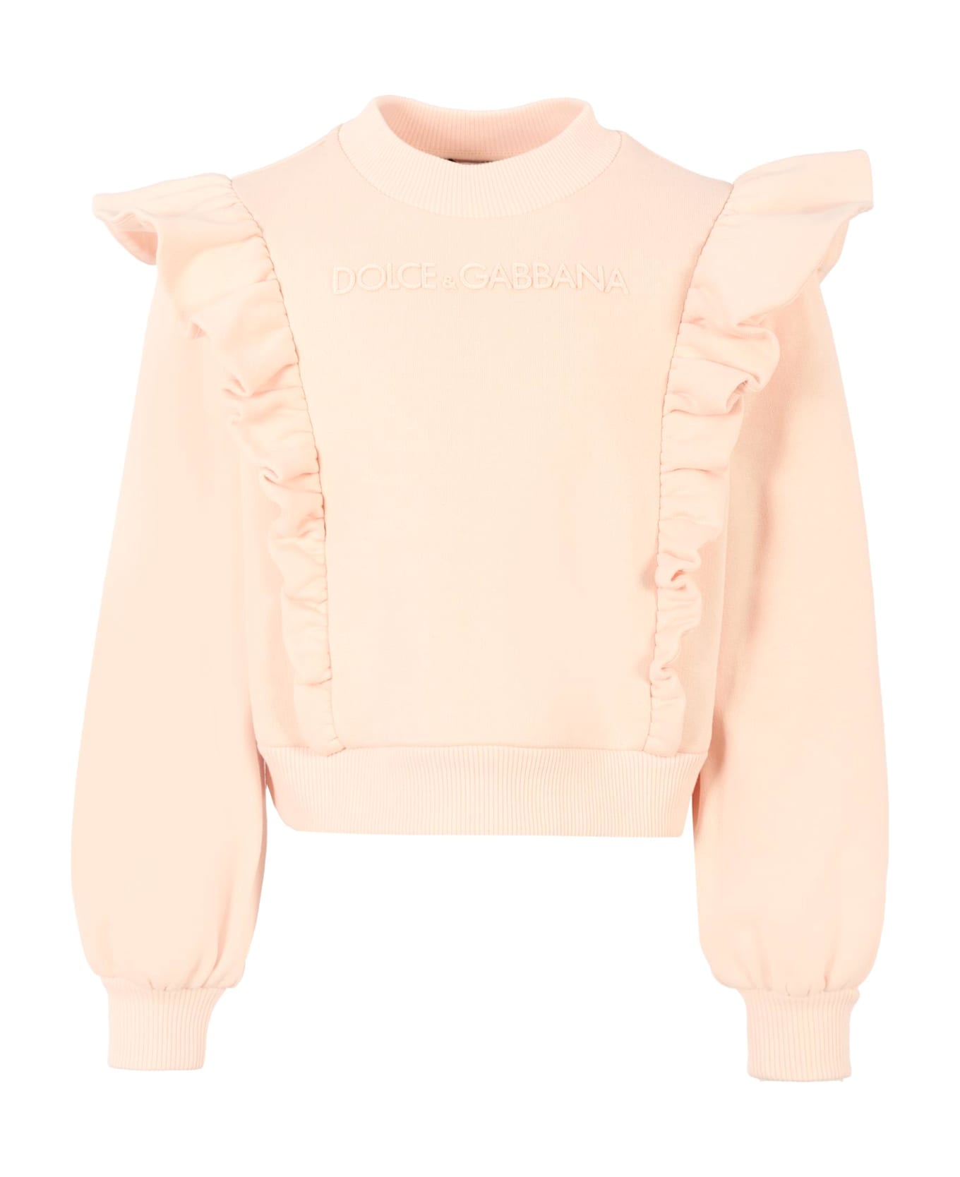 Dolce 
Gabbana Pink Crop Sweatshirt For Girl With Logo - Pink