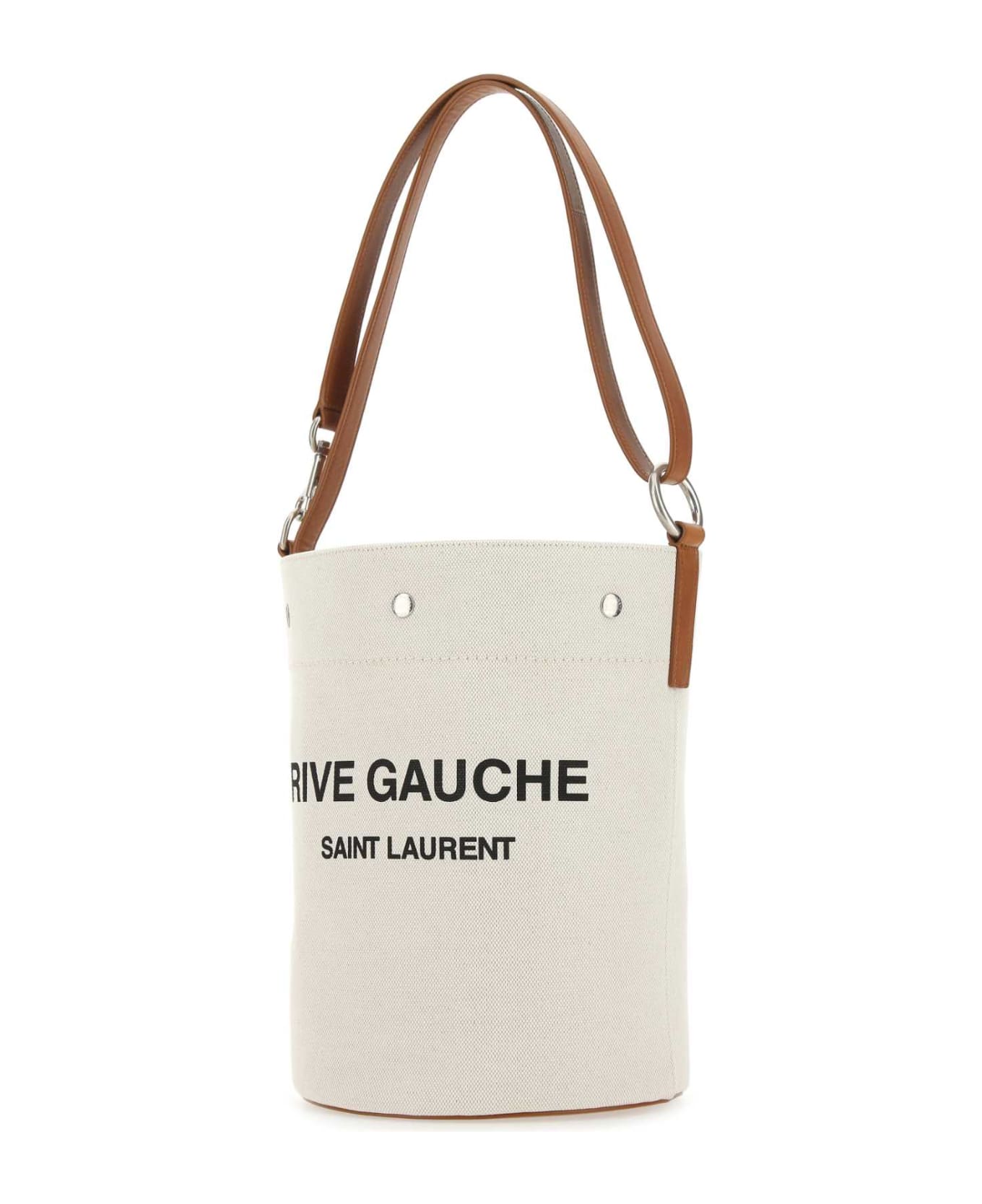 Saint Laurent Two-tone Canvas And Leather Medium Rive Gauche Bucket Bag - 9053