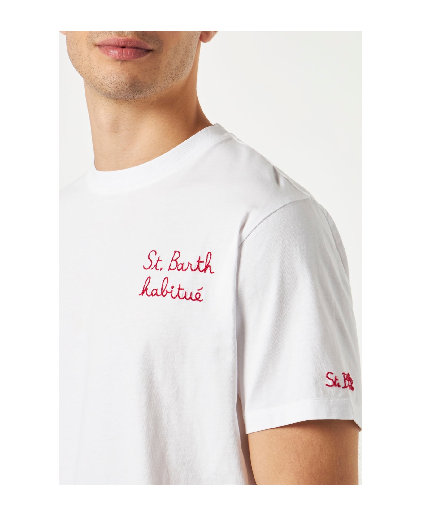 MC2 Saint Barth Man T-shirt With St. Barth Habituè Embroidery - WHITE