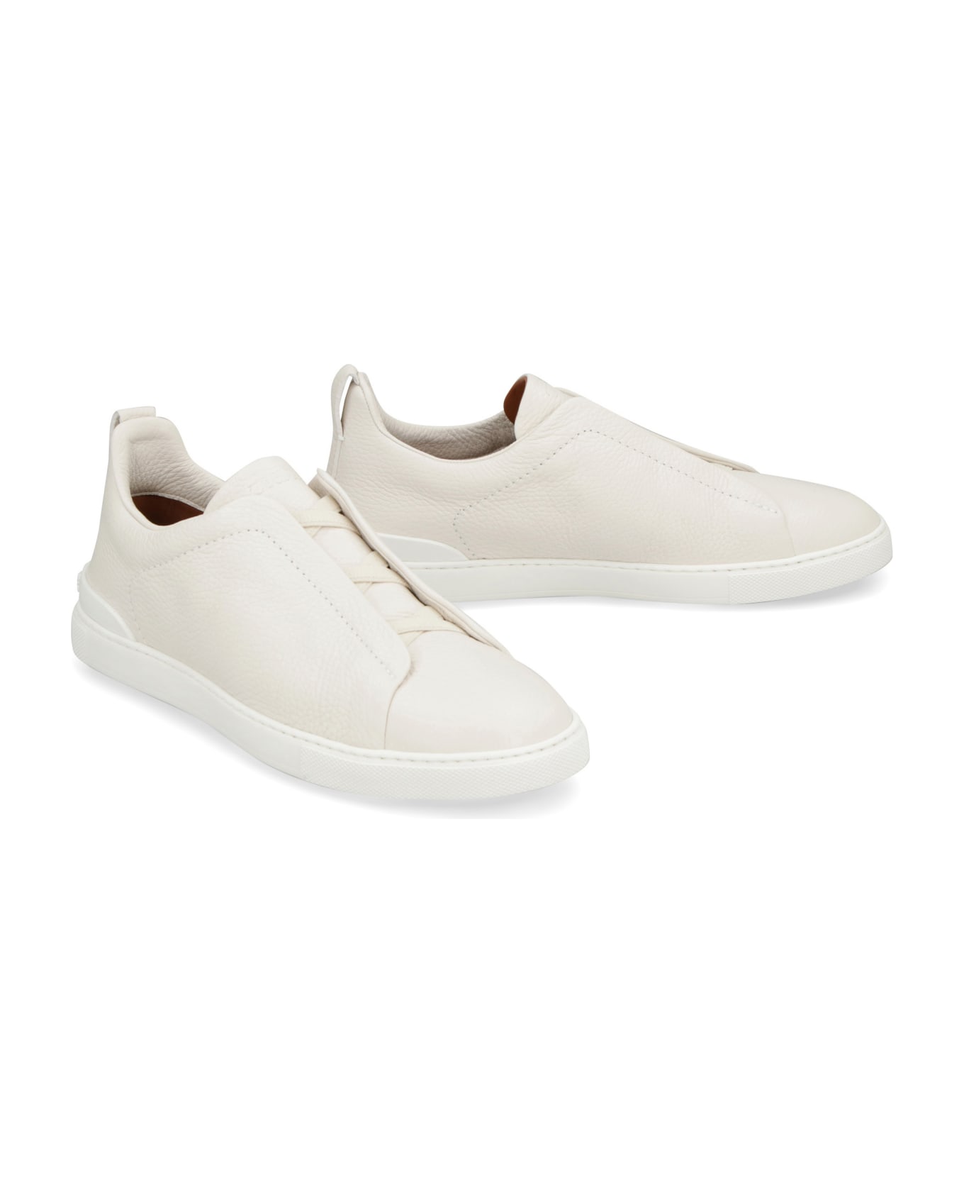 Zegna Triple Stitch Leather Sneakers - Ivory