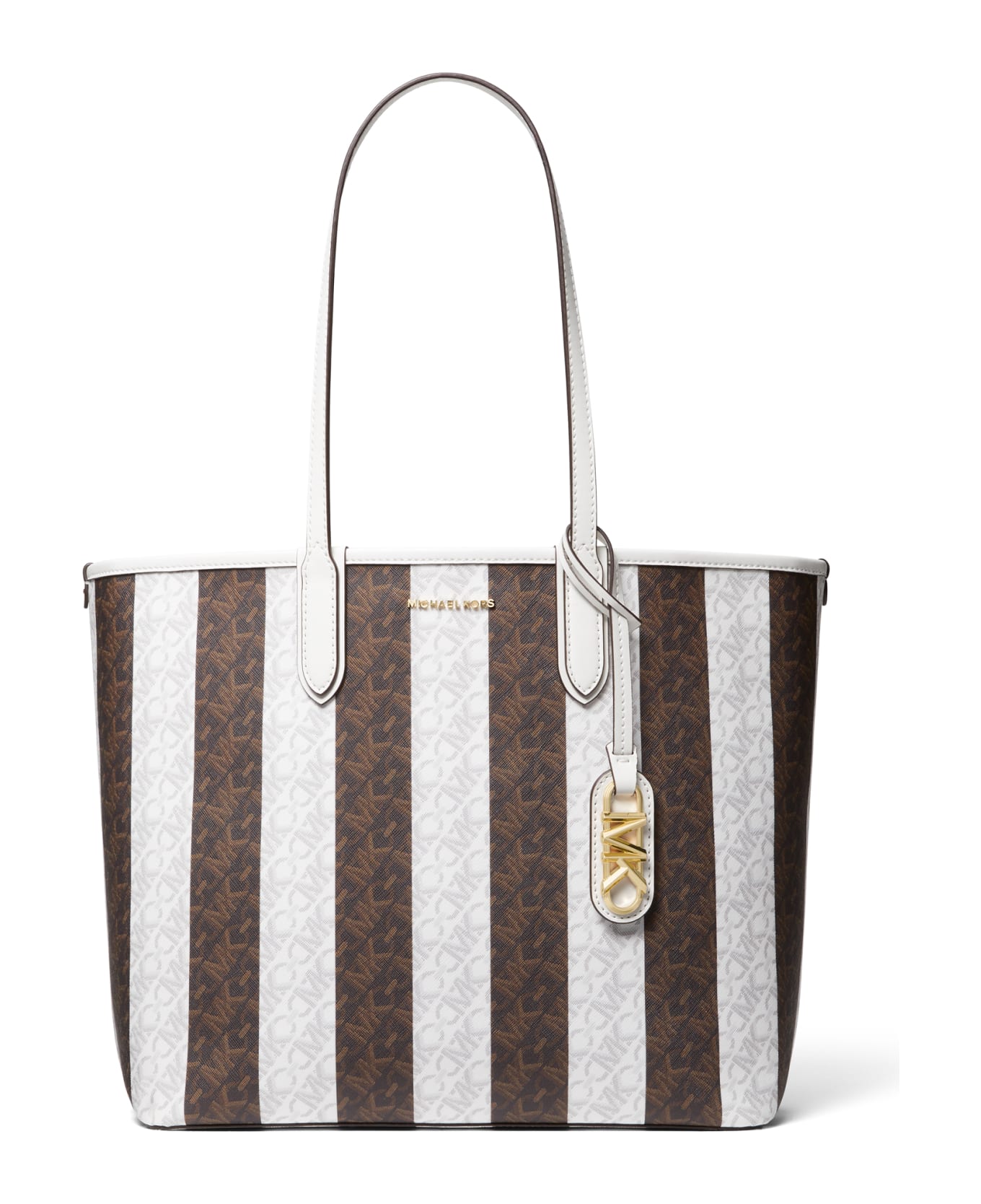 Michael Kors Striped Shopping Bag With Logo - BROWN MULTI