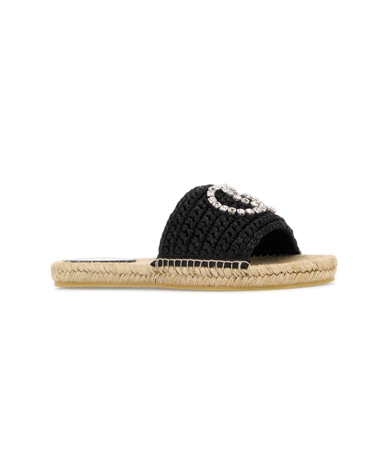 Gucci Black Raffia Slippers - BLACKBLACK
