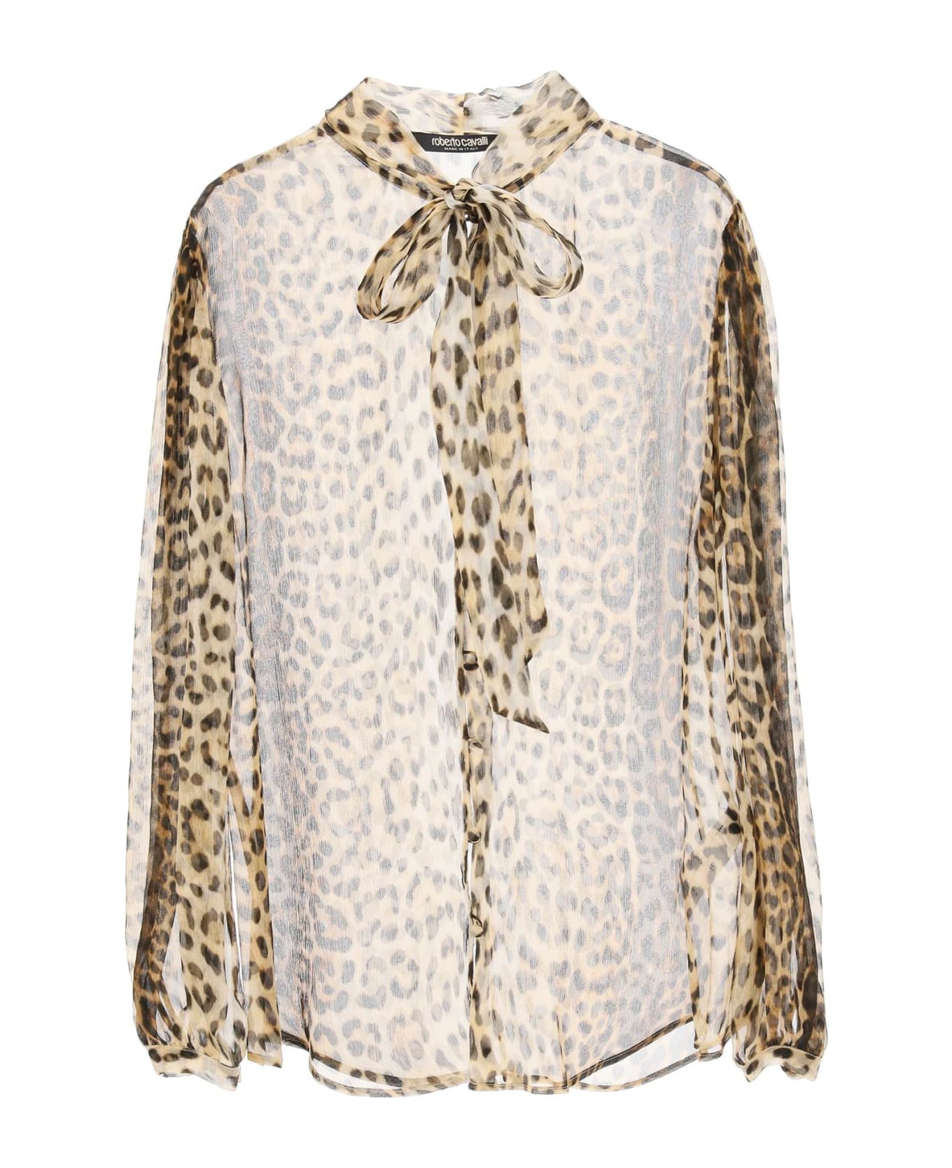 Roberto Cavalli Silk Shirt With Leopard Print - Naturale