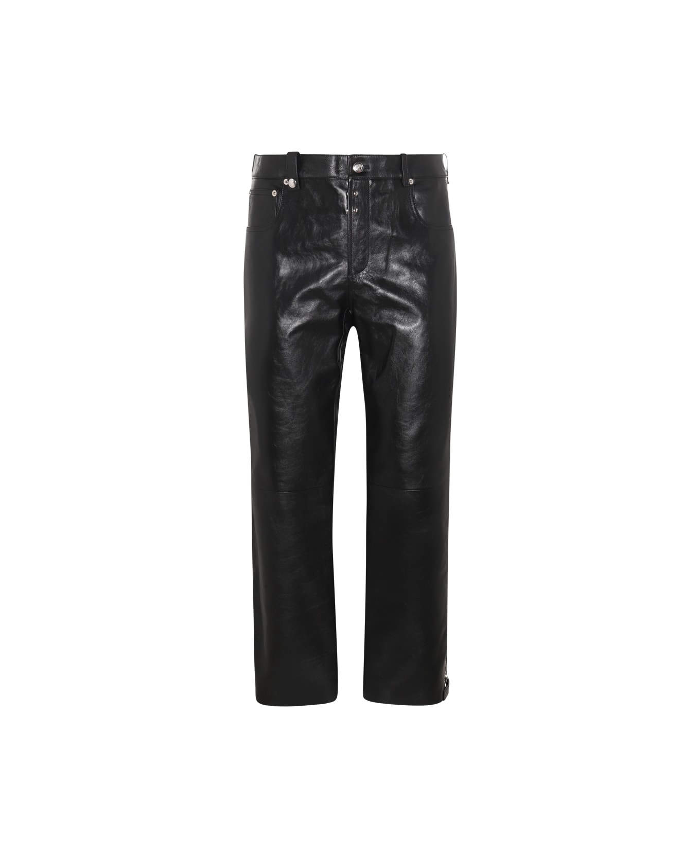 Alexander McQueen Black Leather Biker Pants - Black ボトムス