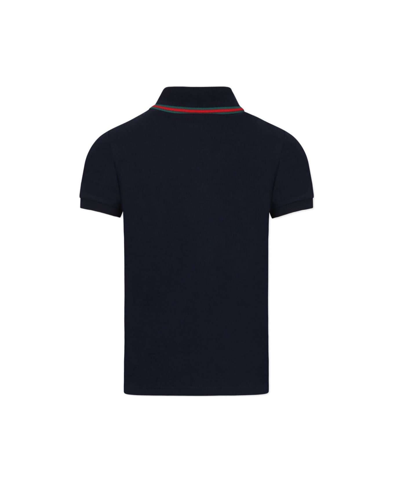 Gucci Blue Polo Shier With Classic Collar With Web Motif In Cotton Boy - Blu