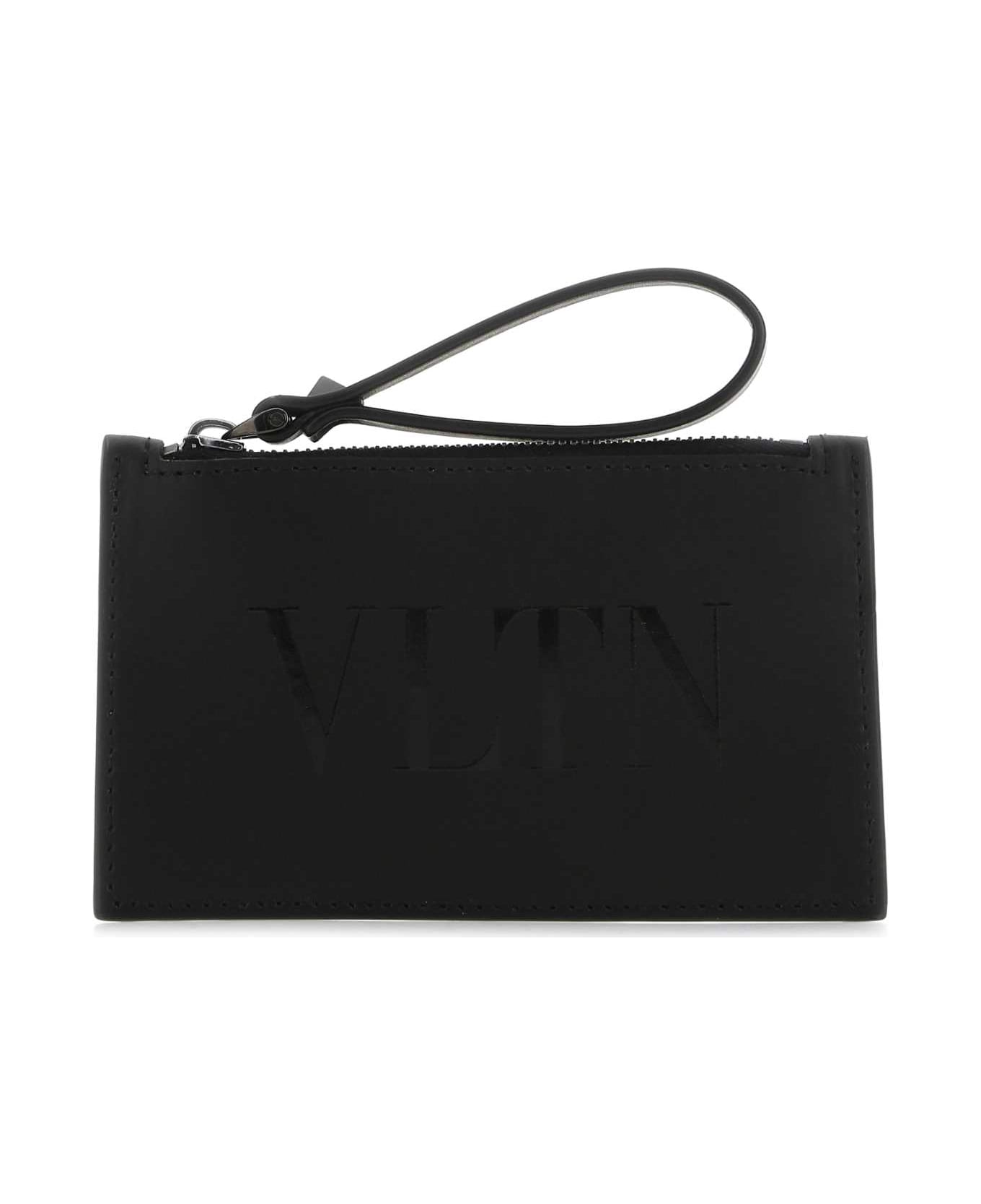 Valentino suede Garavani Black Leather Card Holder - 0NO