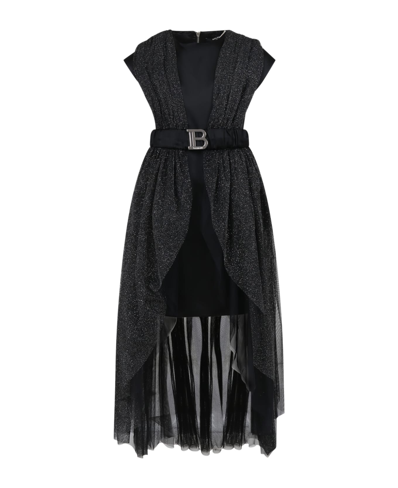 Balmain Black Elegant Dress For Girl With Lurex Effect - Black ワンピース＆ドレス