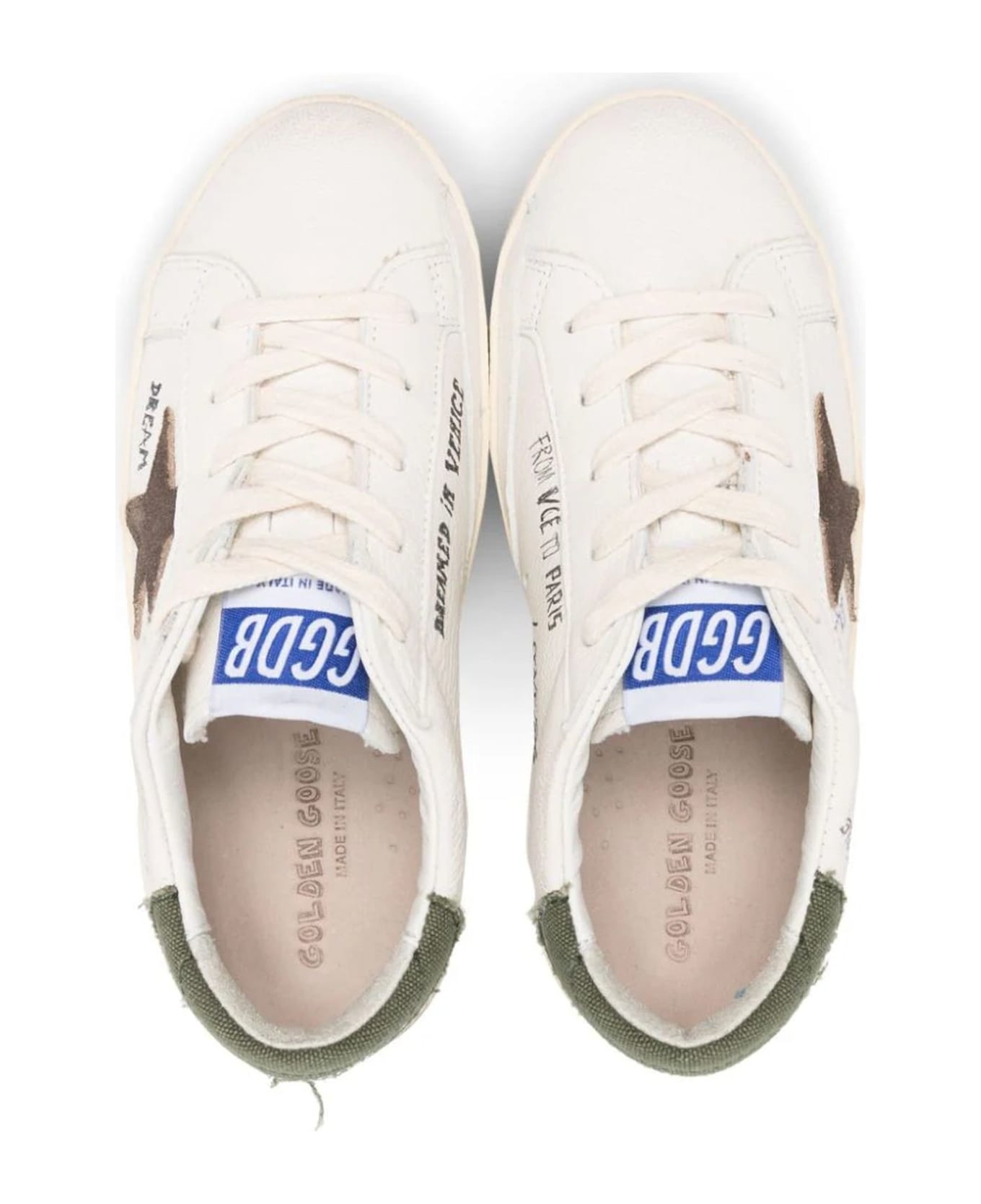 Golden Goose White Leather Sneakers - White/Brown/Green シューズ