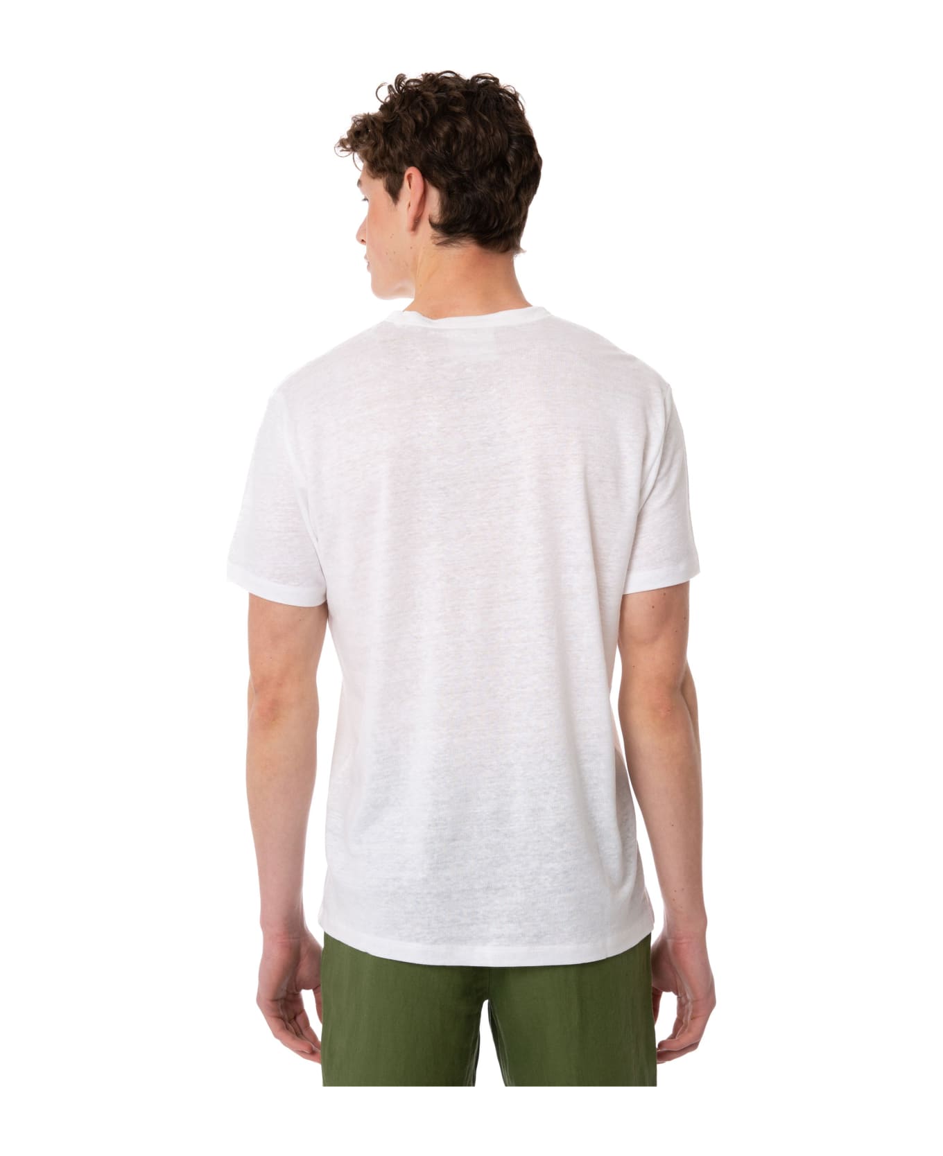 MC2 Saint Barth Man Linen Jersey T-shirt With Printed Pocket - WHITE シャツ