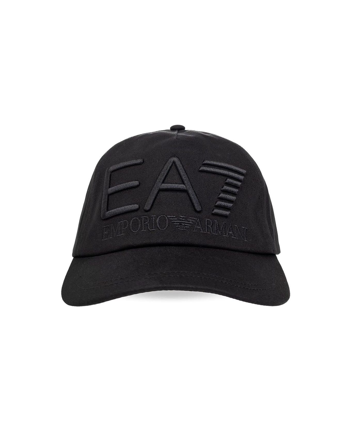 EA7 Logo Embroidered Baseball Cap - Black 1 帽子