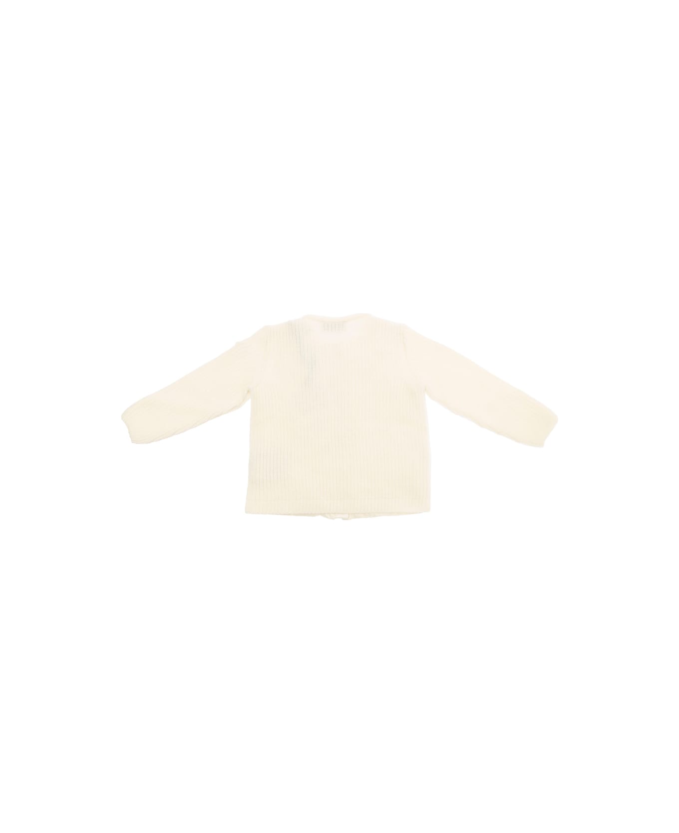 Moncler Cream White Padded Cardigan With Logo Patch In Wool Baby - White