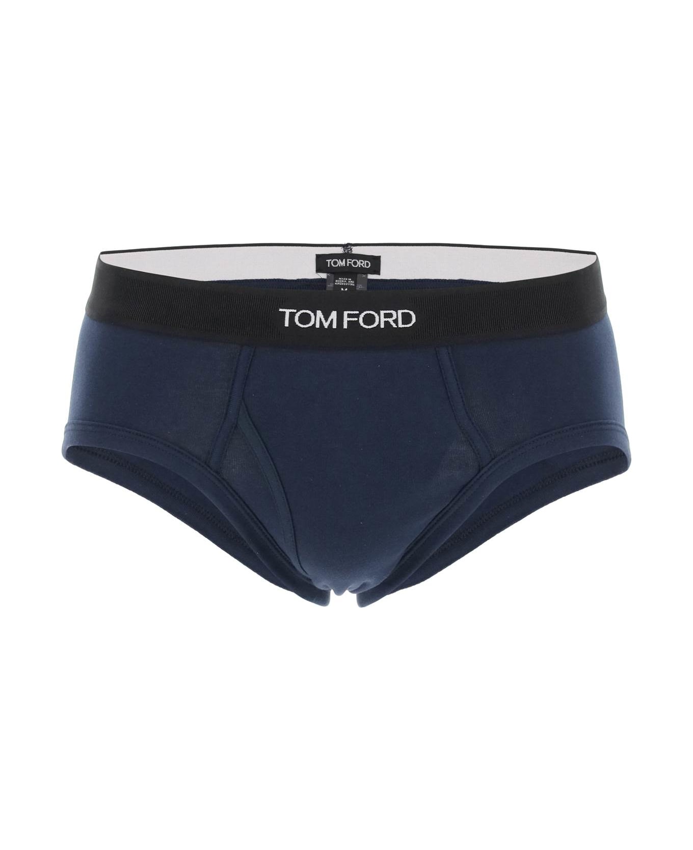 Tom Ford Cotton Briefs With Logo Band - Blue