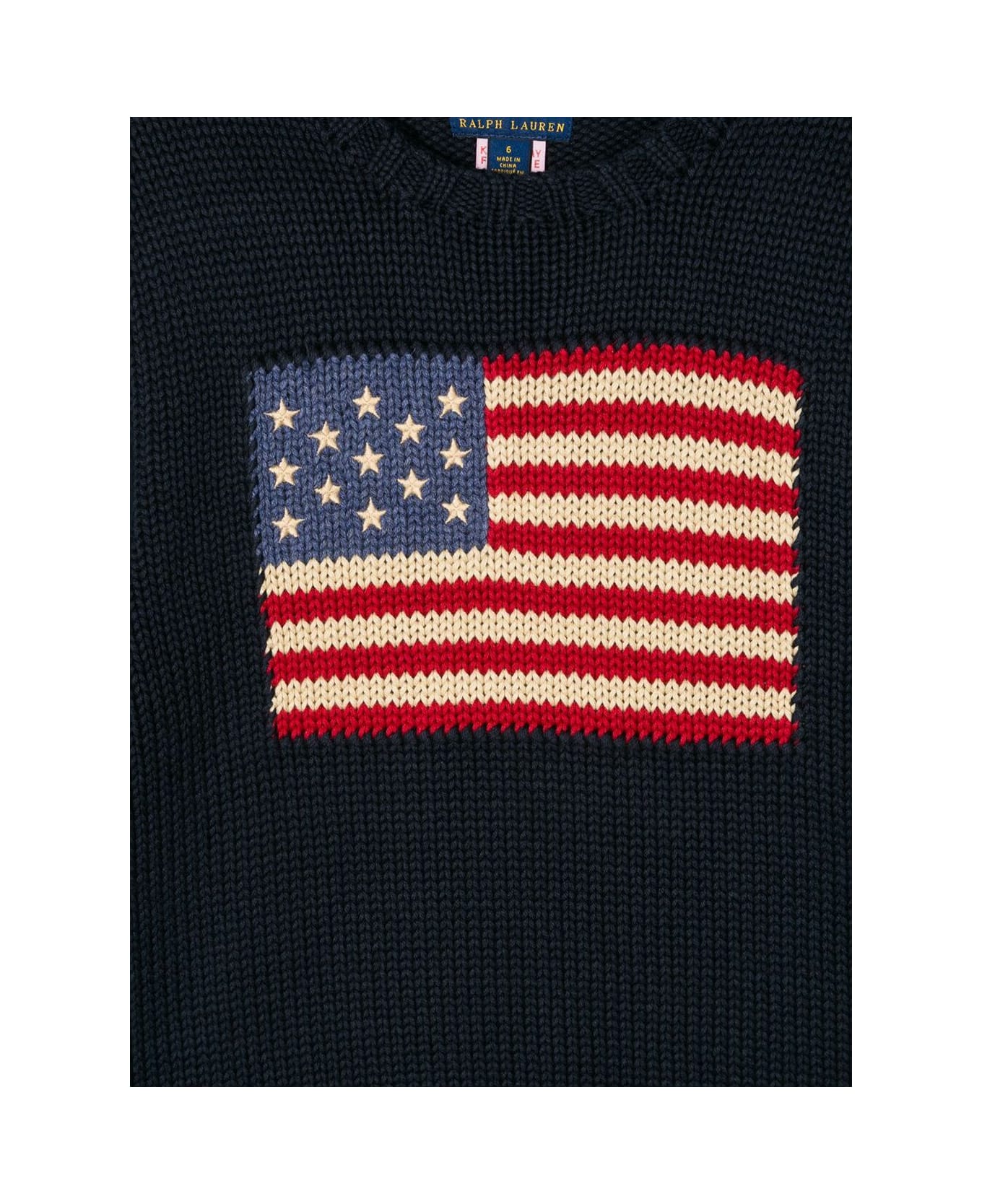 Ralph Lauren Blue Knit Sweater With Flag In Cotton Boy - NAVY