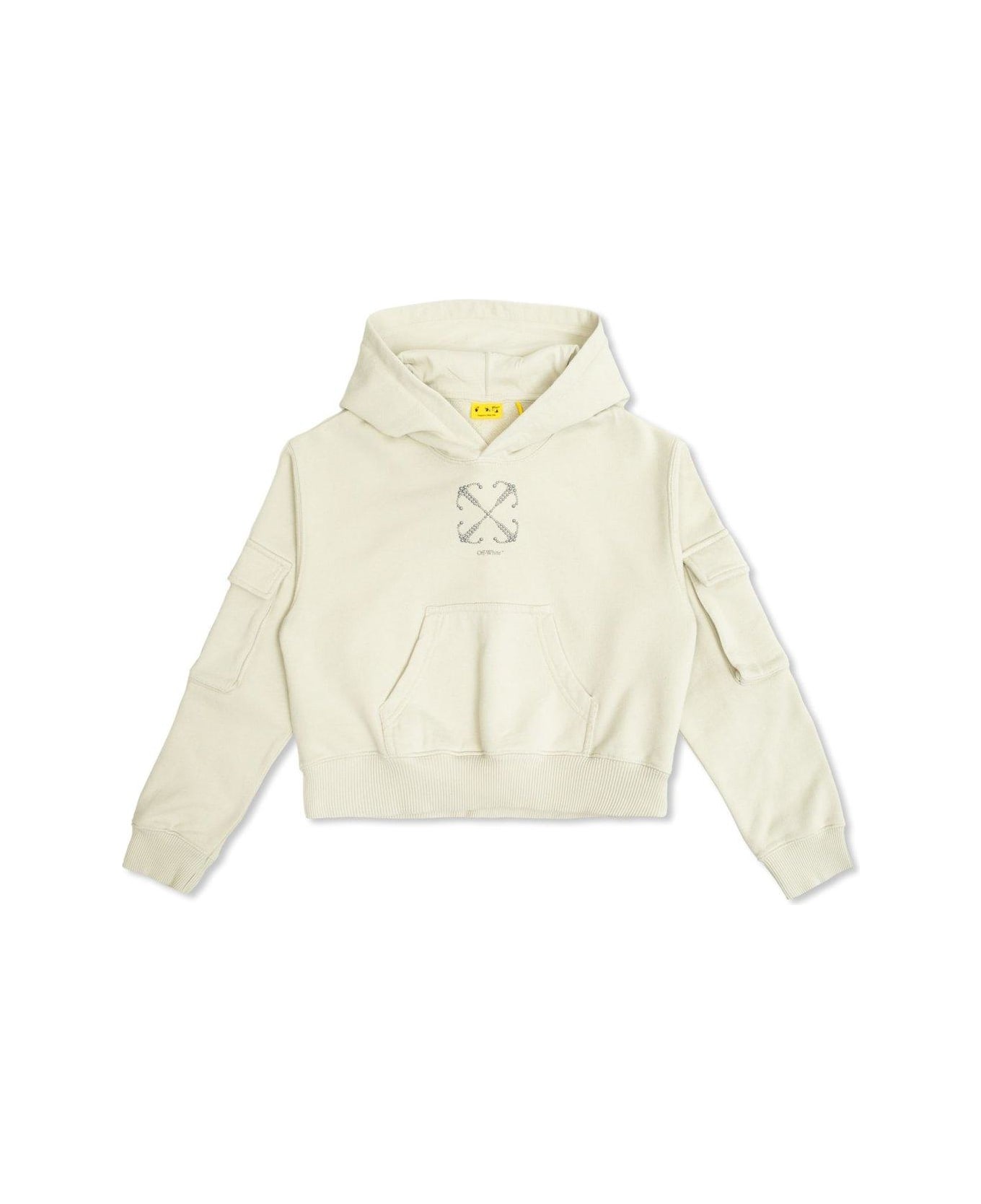 Off-White Embellished Cropped Cargo Hoodie - GREY