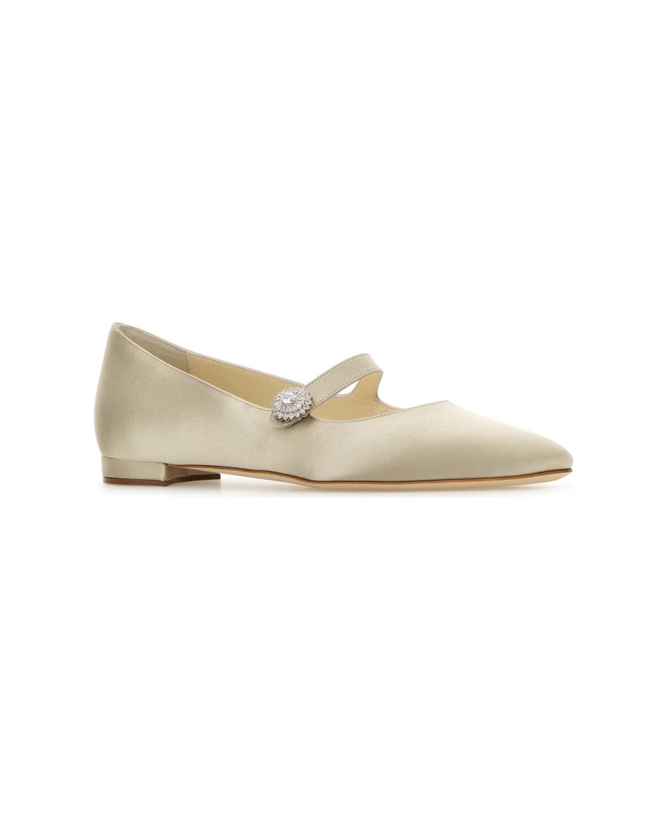 Manolo Blahnik Cream Satin Mary Jane Ballerinas - DCRM