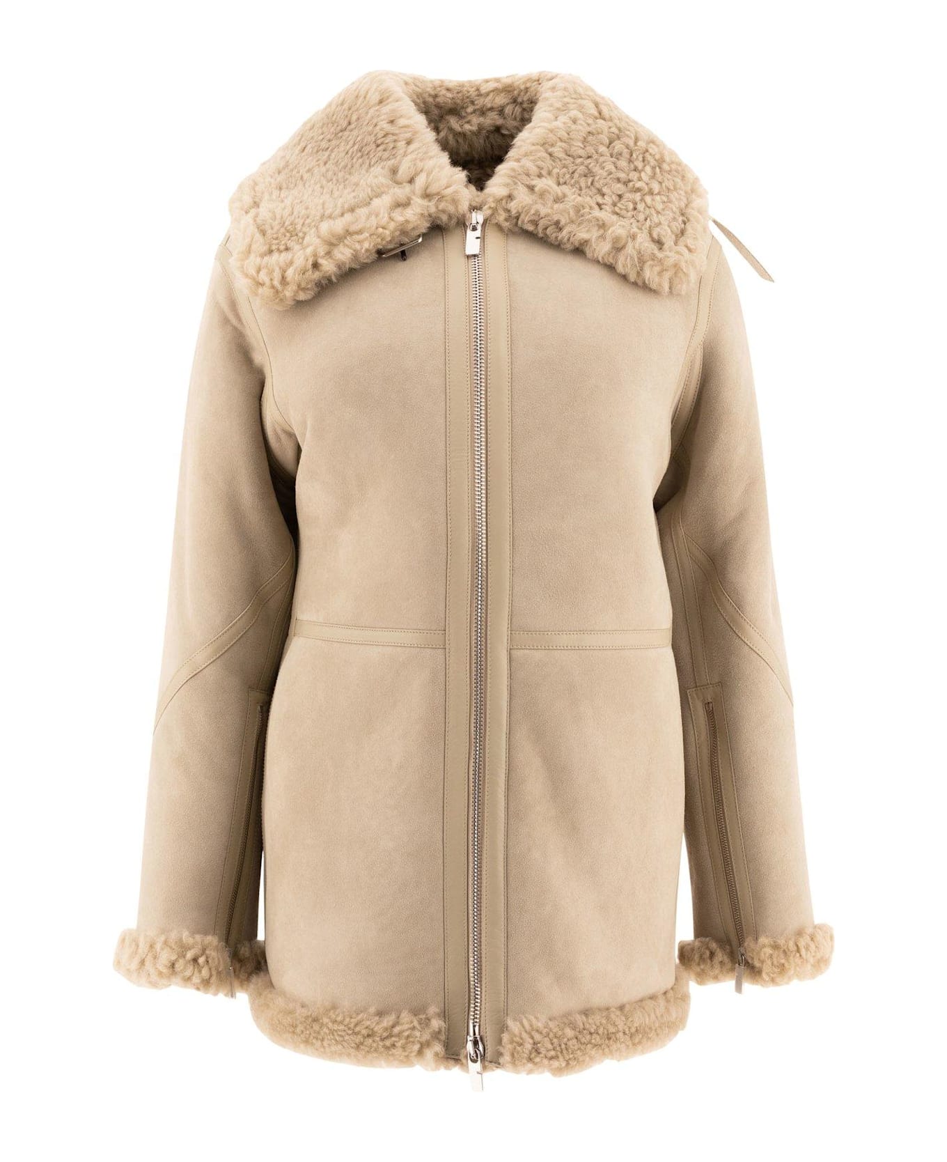 Burberry Shearling Zip-up Jacket - NEUTRALS