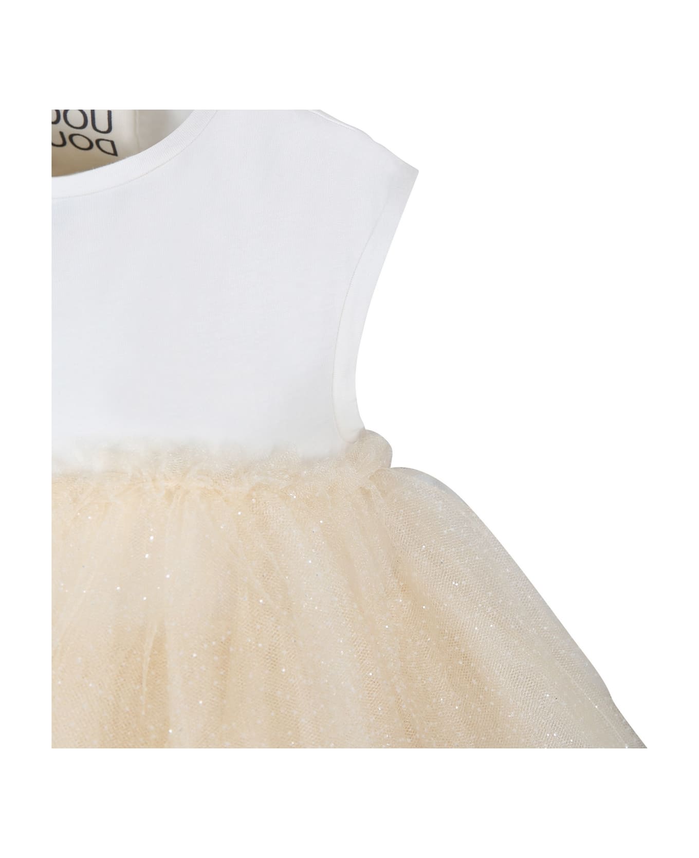 Douuod Beige Dress For Girl With Tulle - Beige