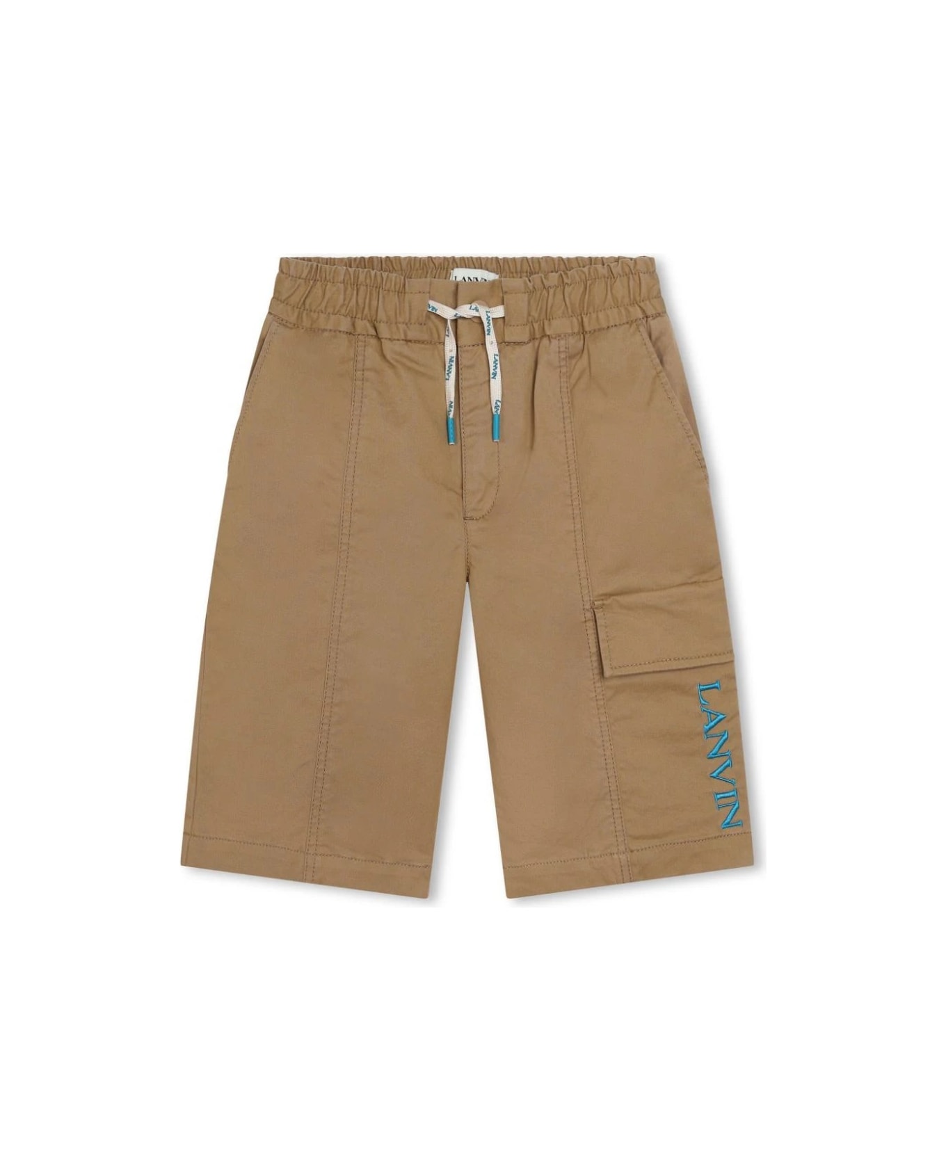 Lanvin Dark Beige Bermuda Shorts With Logo And "curb" Motif - Brown