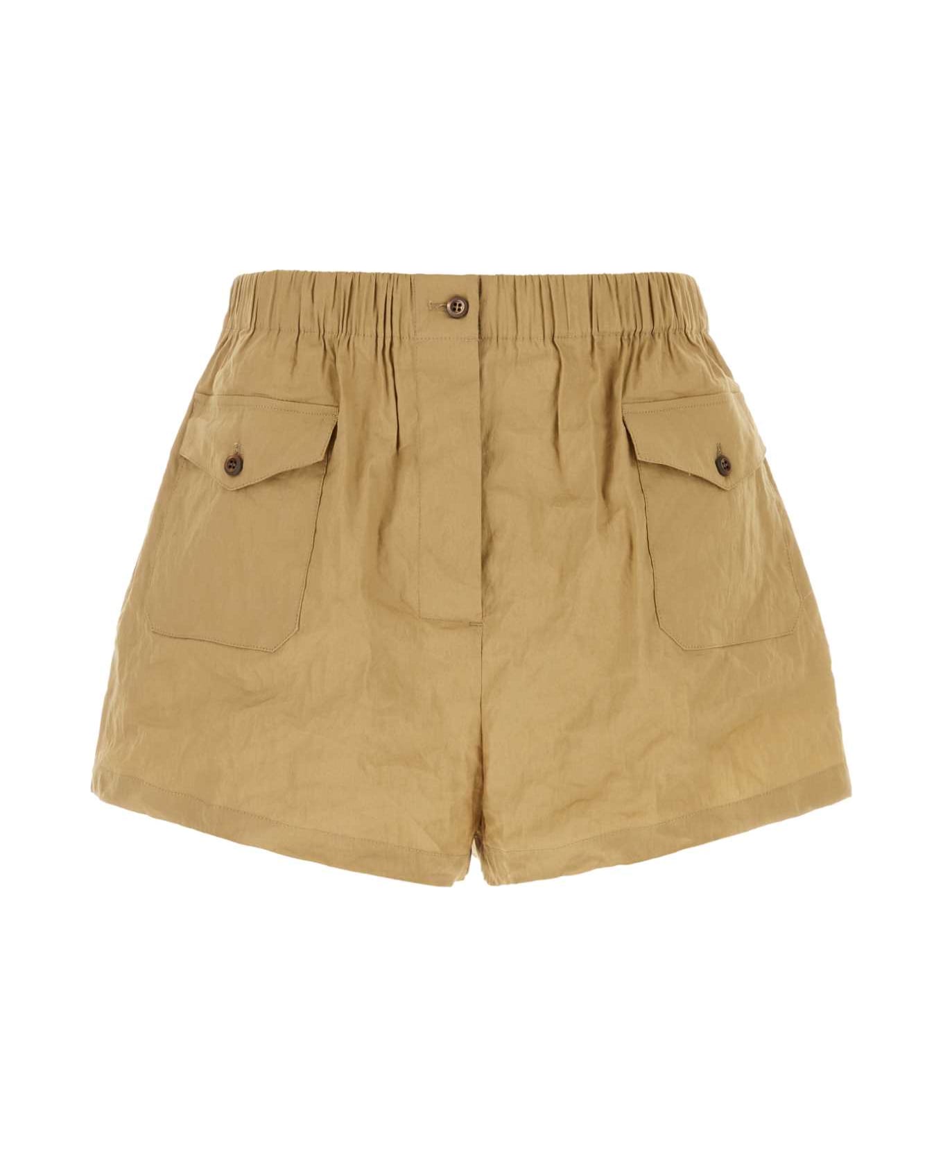Prada Camel Stretch Cotton Blend Shorts - KAKI