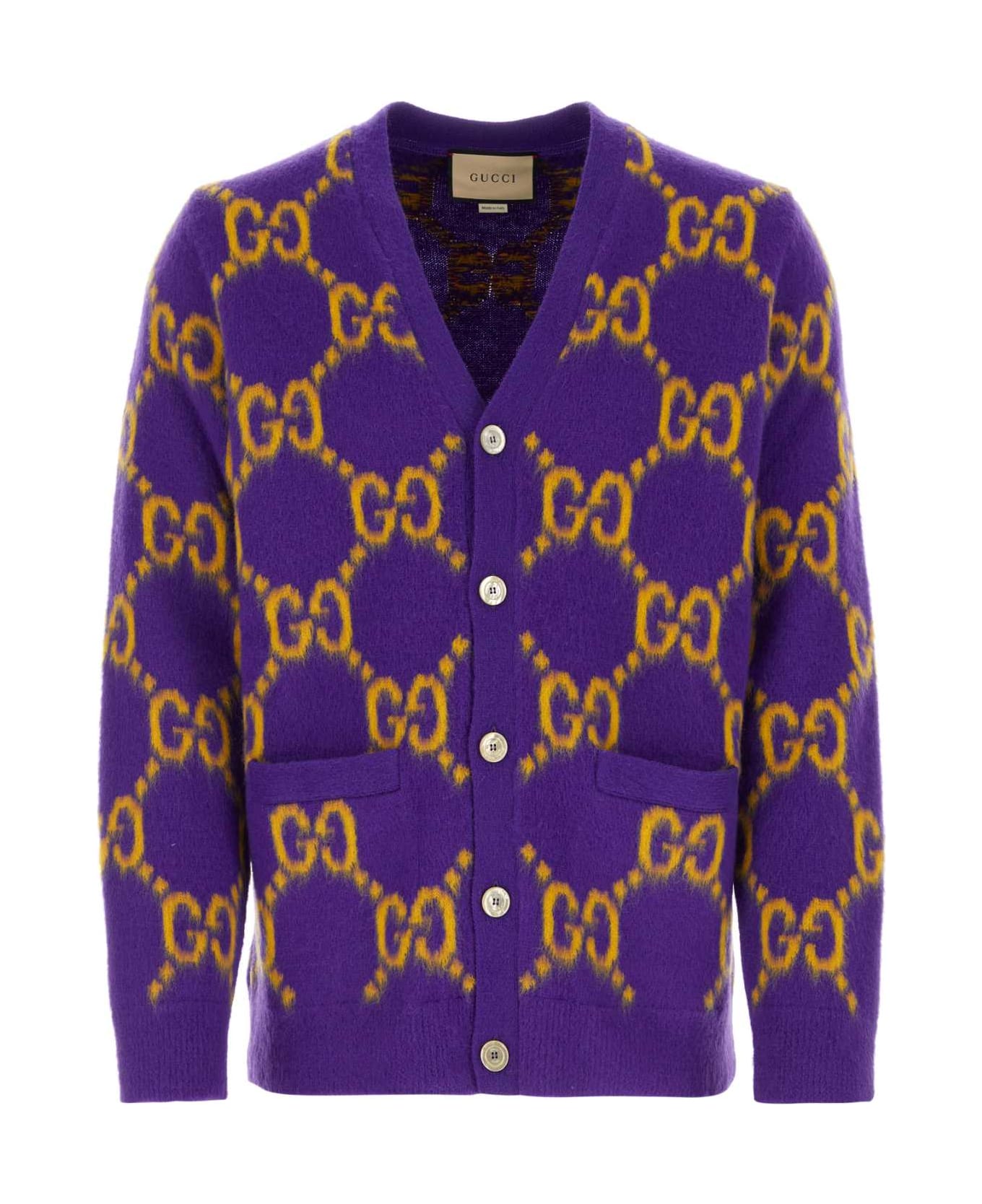 Gucci Embroidered Wool Cardigan - PURPLECROP