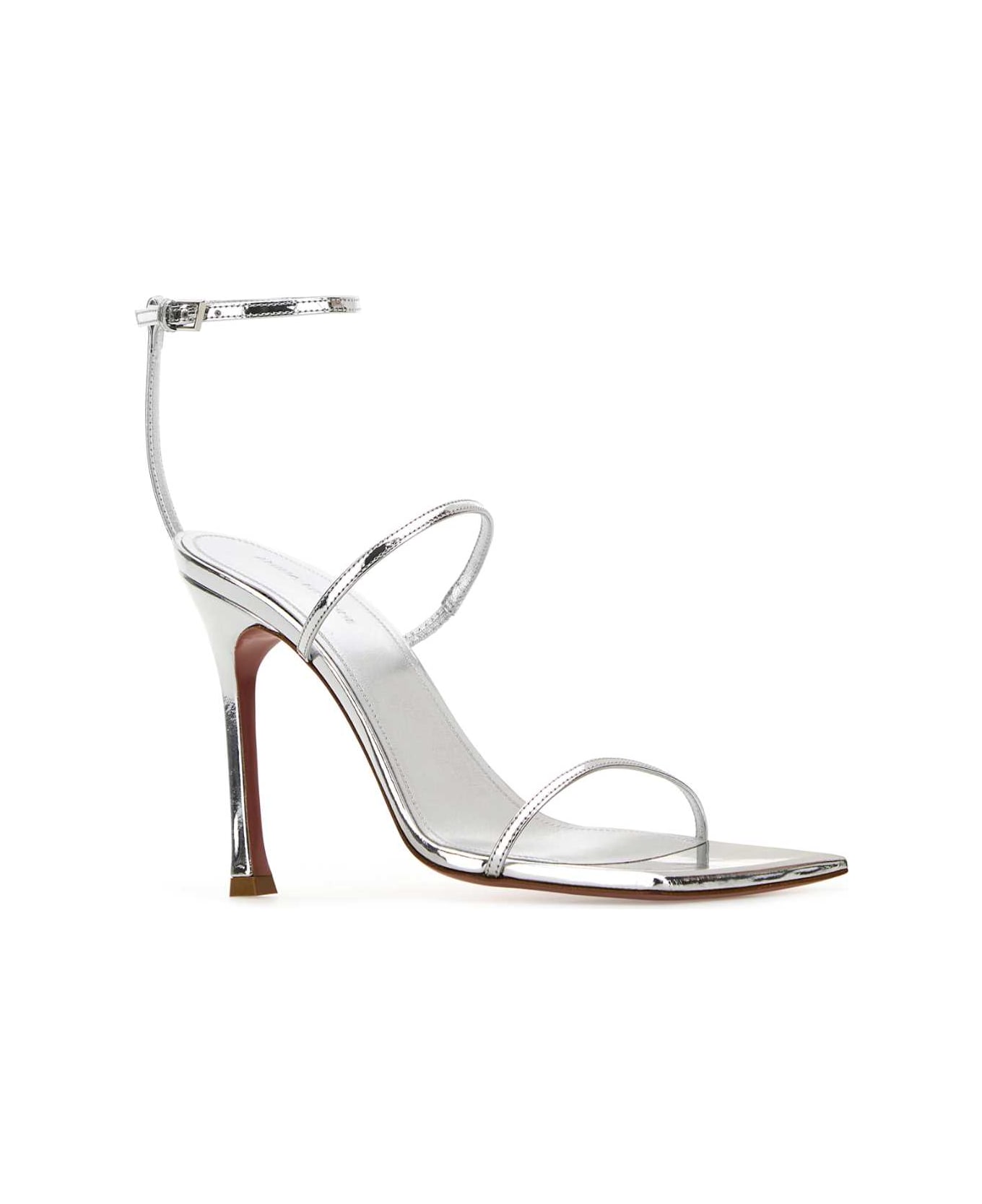 Amina Muaddi Silver Leather Maya Sandals - SILVER