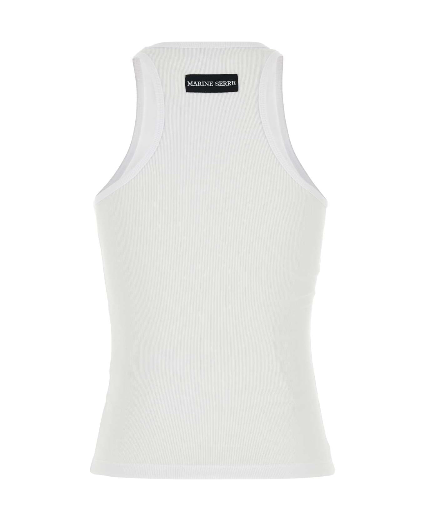Marine Serre White Stretch Cotton Tank Top - WHITE