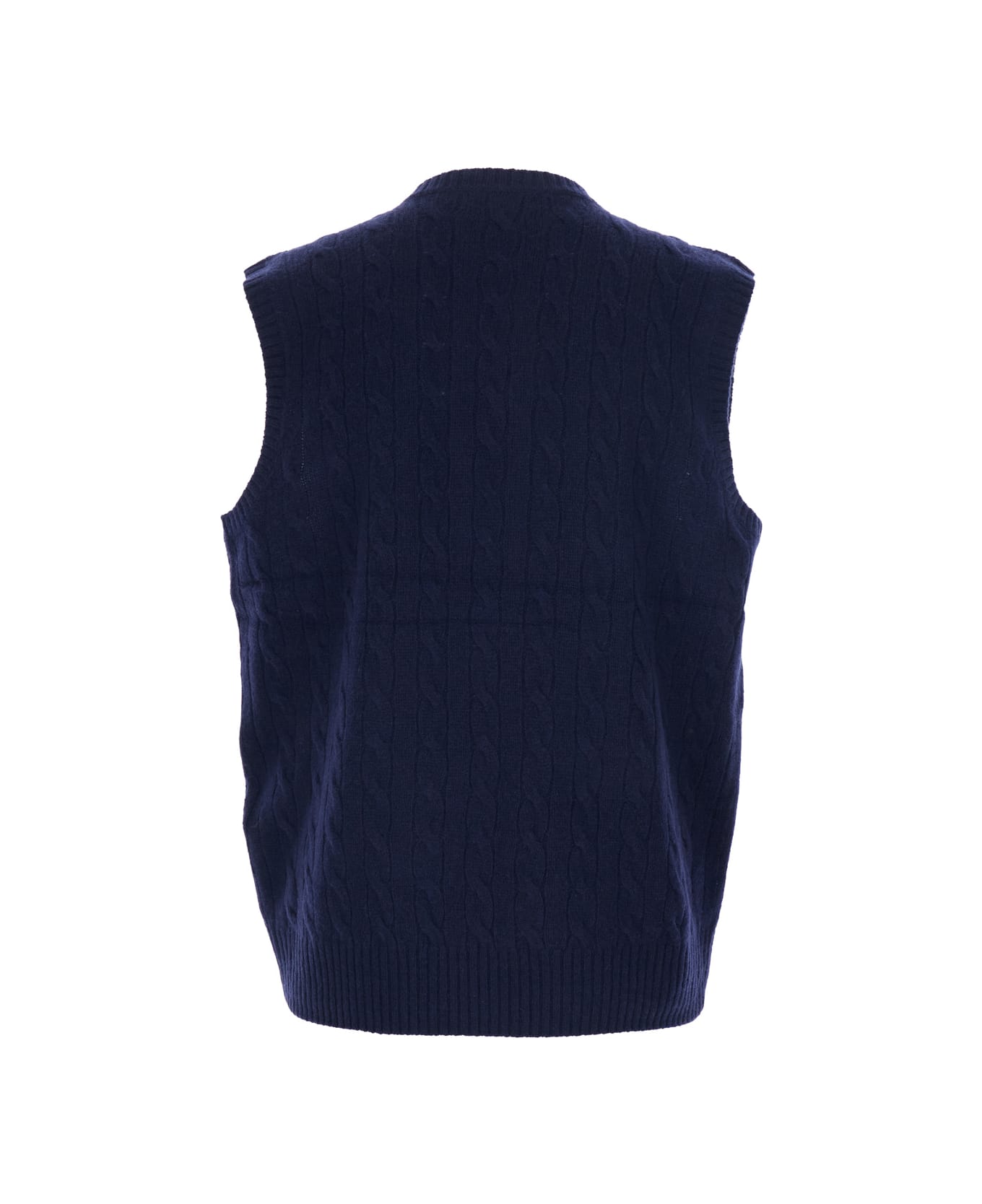 Polo Ralph Lauren Blue Vest With V Neck And Pony Embroidery On The Front In Wool And Cashmere Man - Blu