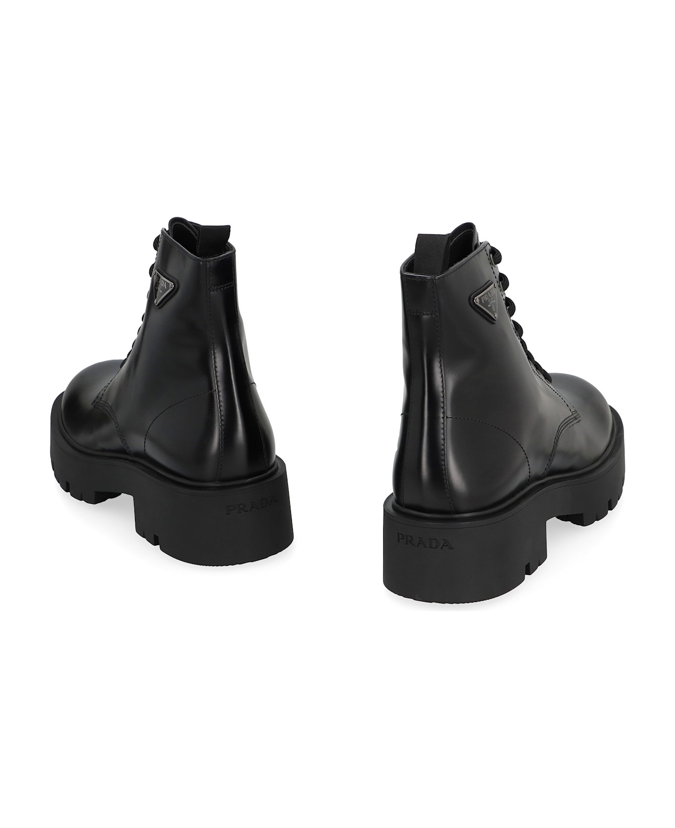 Prada Leather Lace-up Boots - black