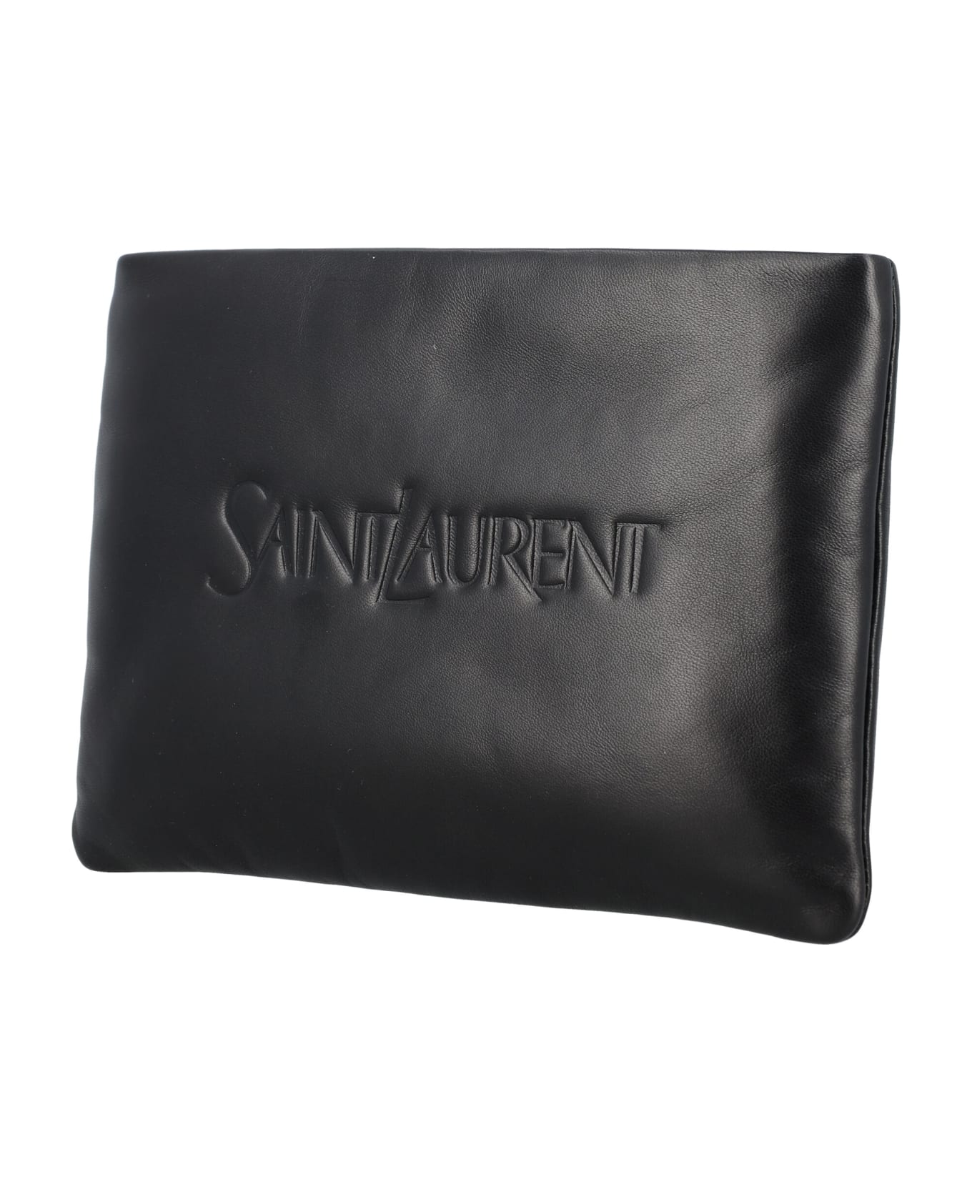 Saint Laurent Padded Leather Clutch Bag With Logo - BLACK