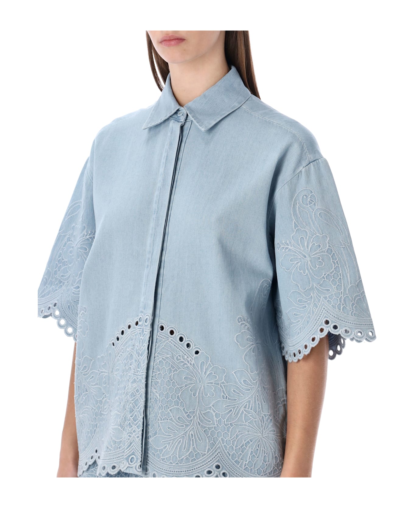 Zimmermann  daylight Embroidered denim shirt - ICE STORM