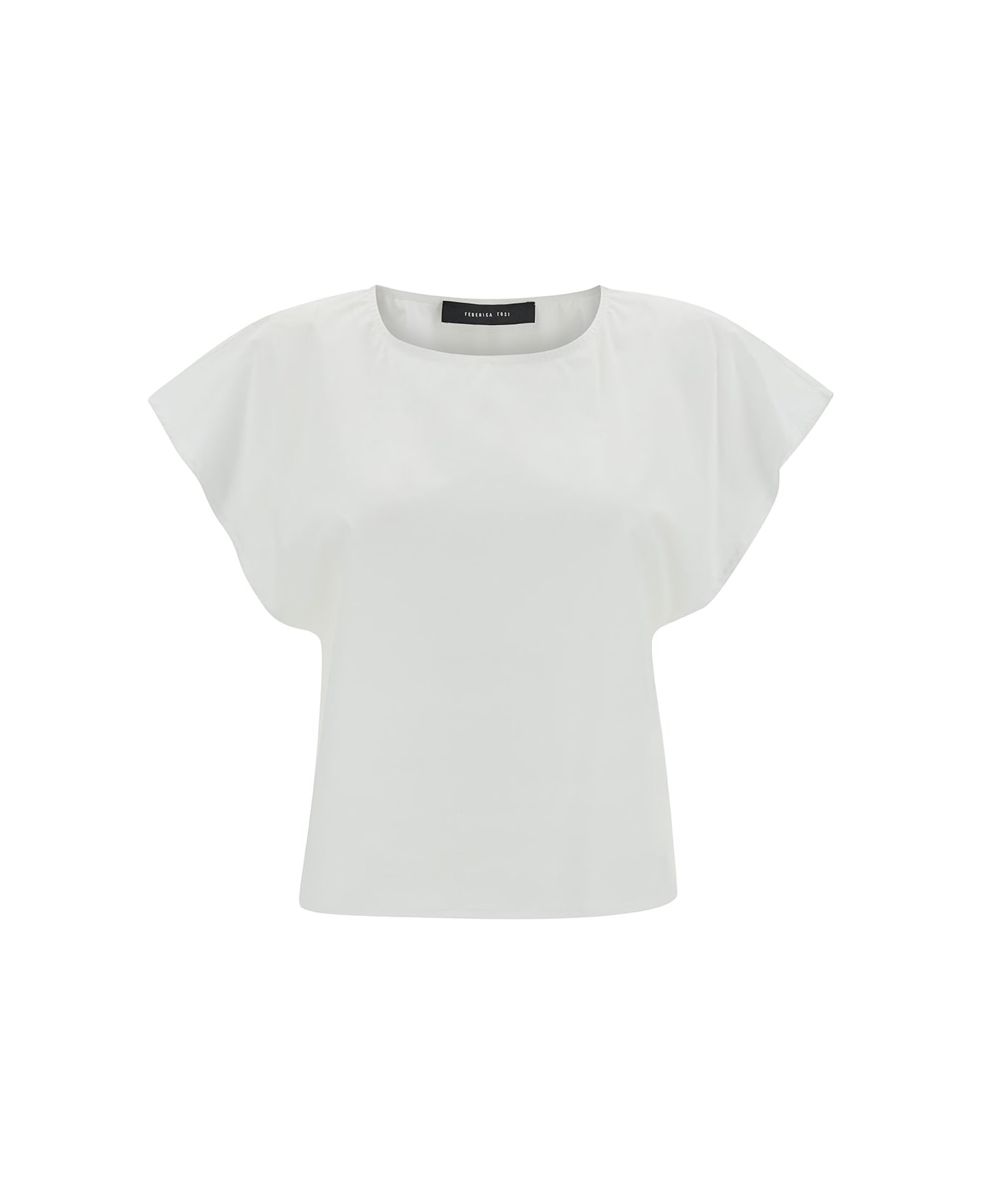 Federica Tosi White Top With Cap Sleeves In Stretch Cotton Woman - White トップス