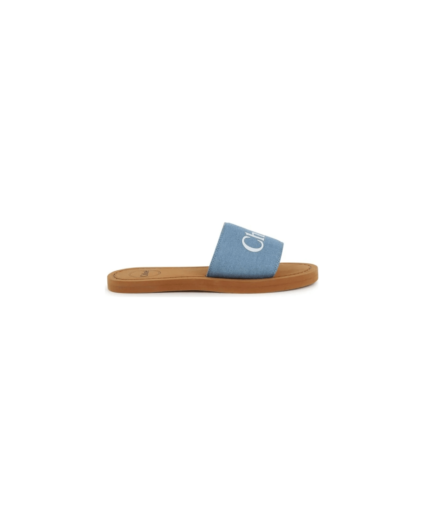 Chloé Blue Denim Mules With Logo - Blue シューズ