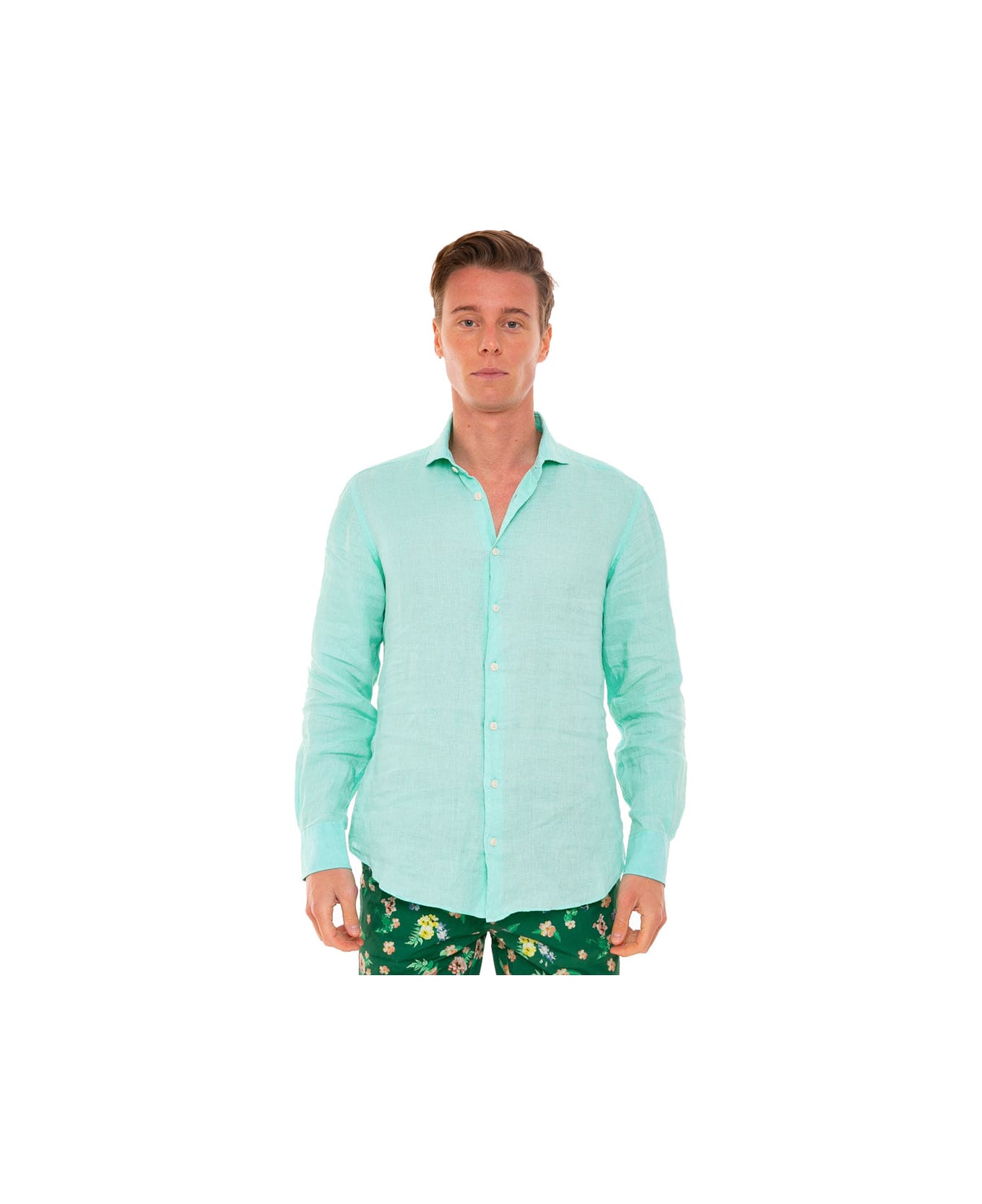 MC2 Saint Barth Man Turquoise Linen Pamplona Shirt - GREEN