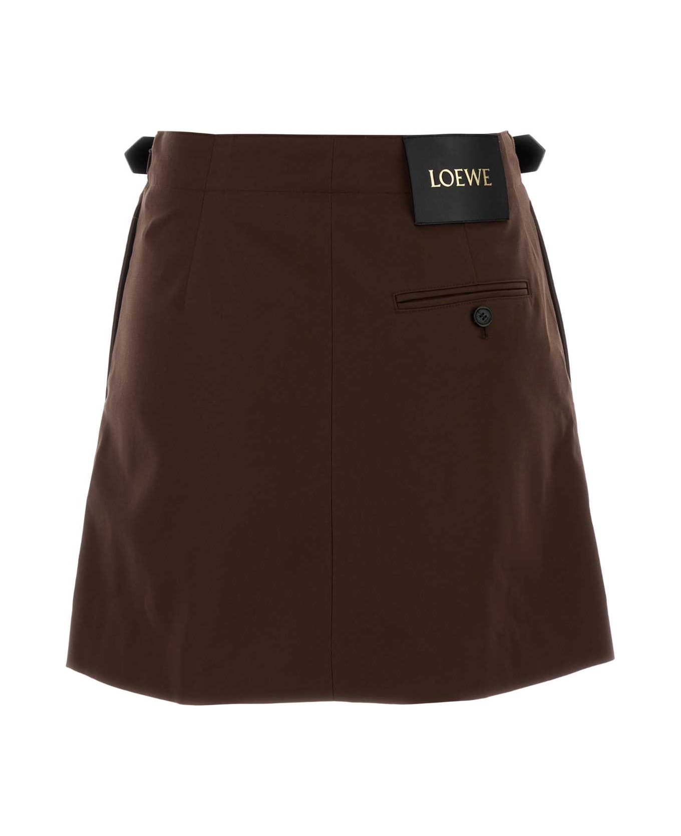Loewe Brown Gabardine Mini Skirt - COFFEE