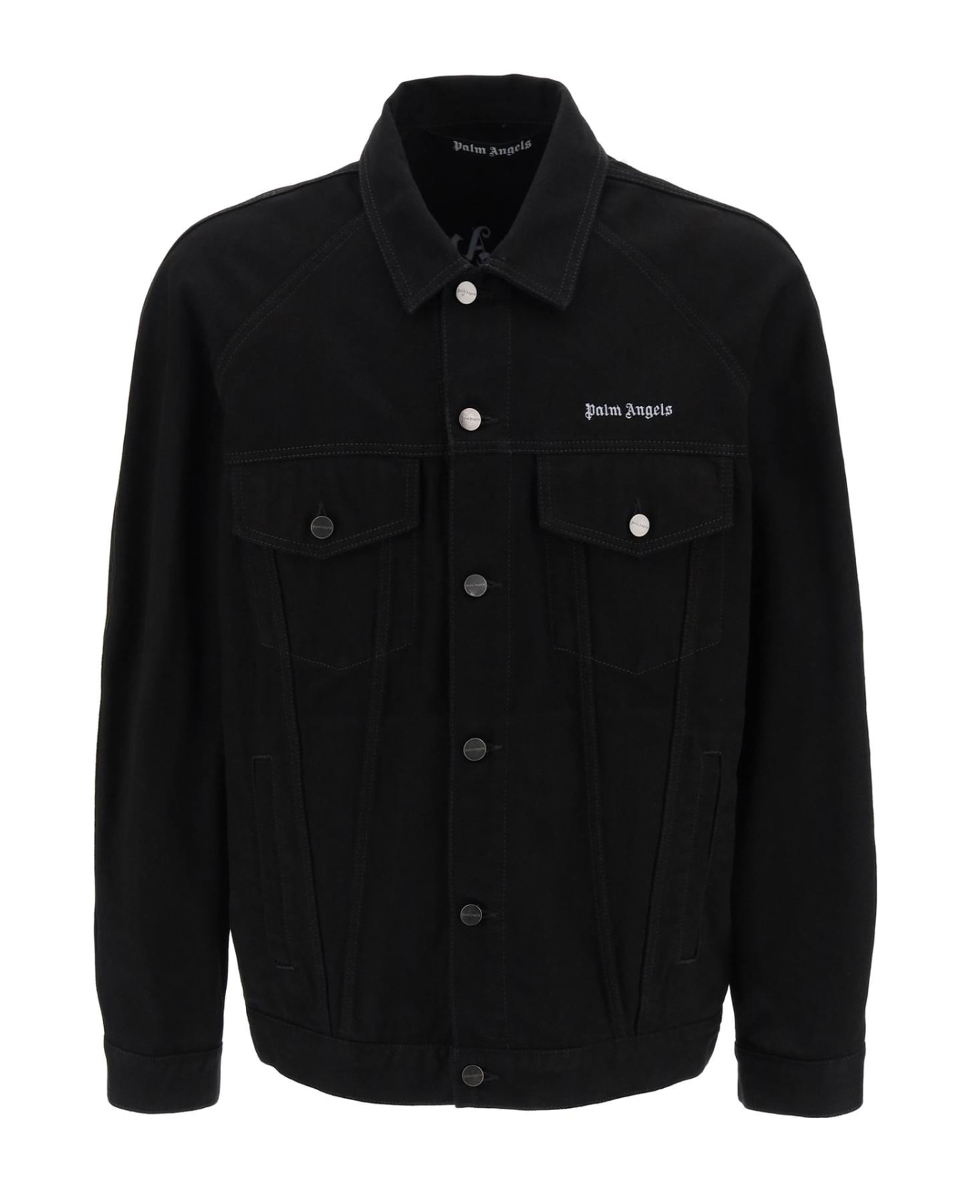 Palm Angels Denim Jacket With Logo Embroidery - Black