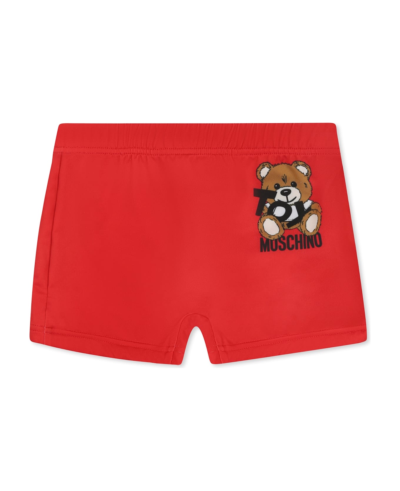 Moschino Red Swimsuit For Babt Boy With Teddy Bear And Black Logo - Red