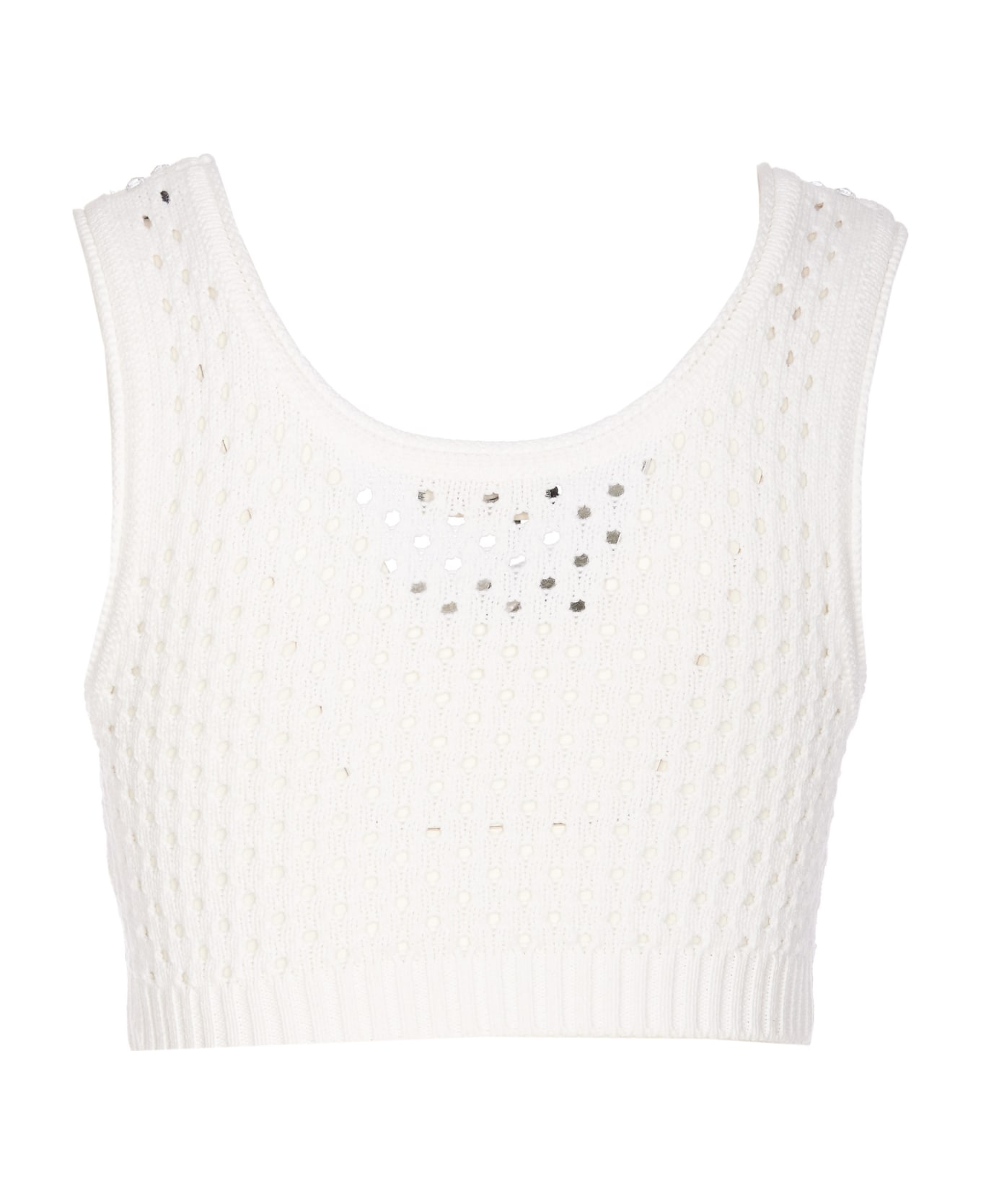 Elisabetta Franchi White Tricot Top With Strass - WHITE