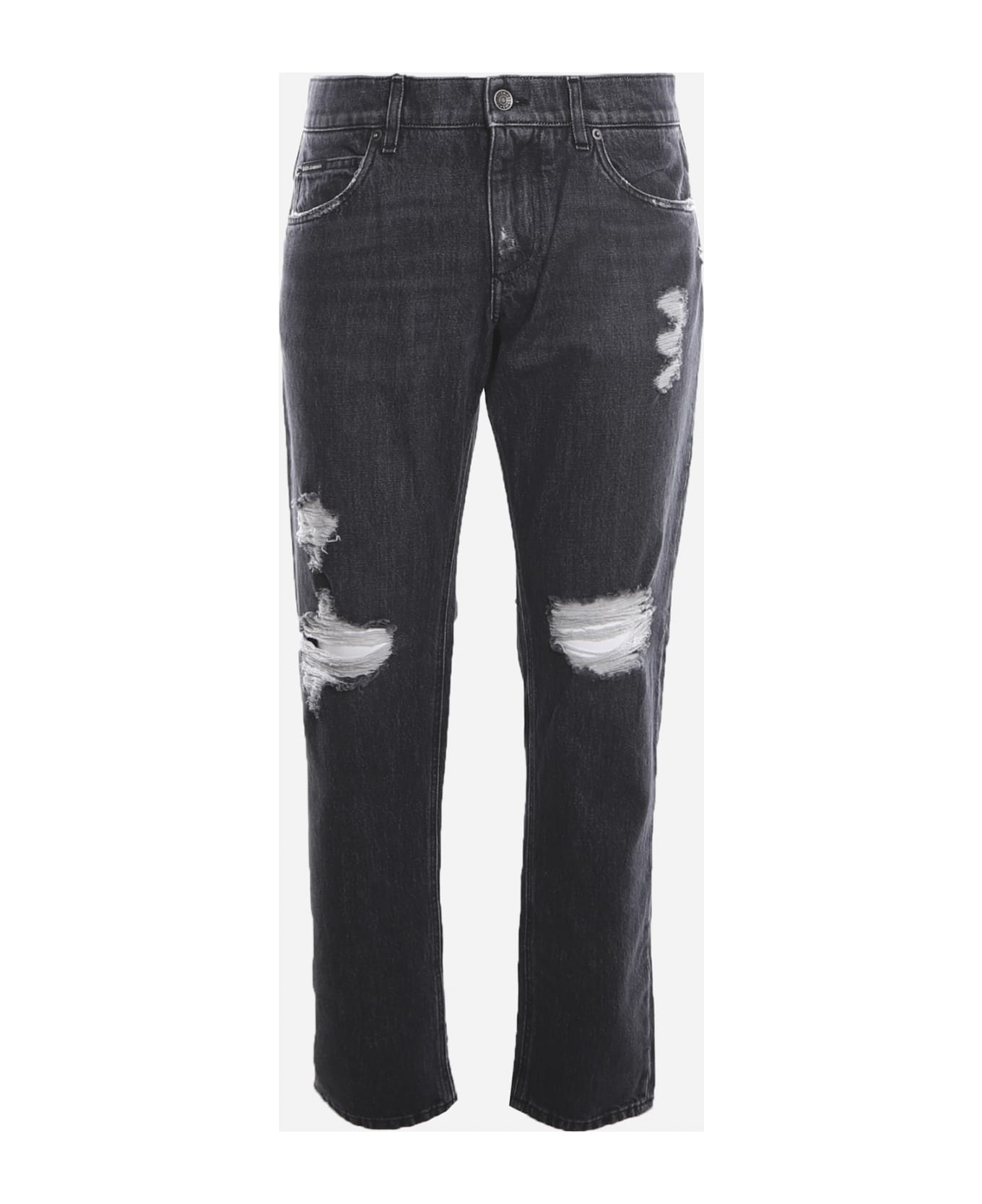 Dolce & Gabbana Distressed Cotton Denim Jeans - Black デニム