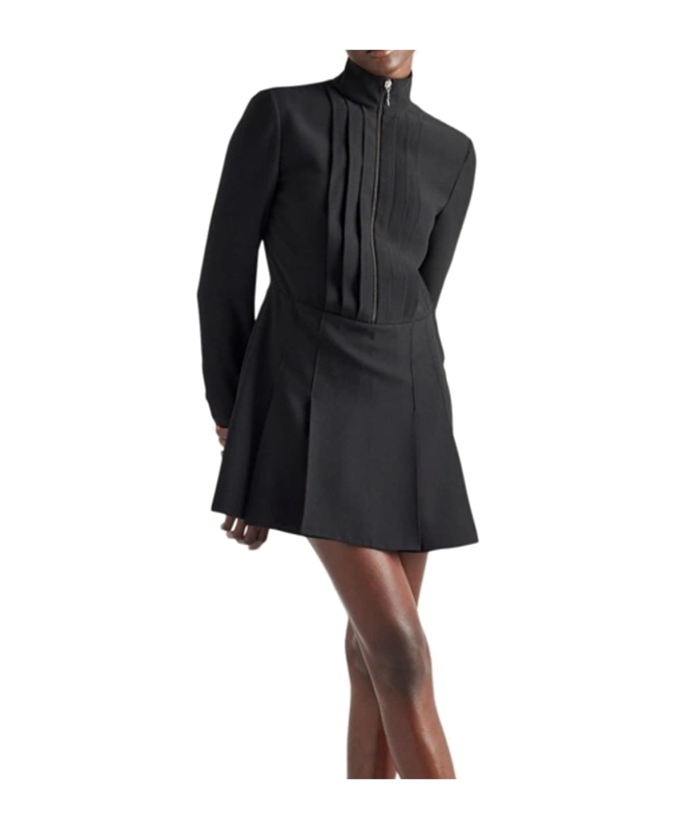 Prada Triangle-logo Pleated Mini Dress - Black ワンピース＆ドレス