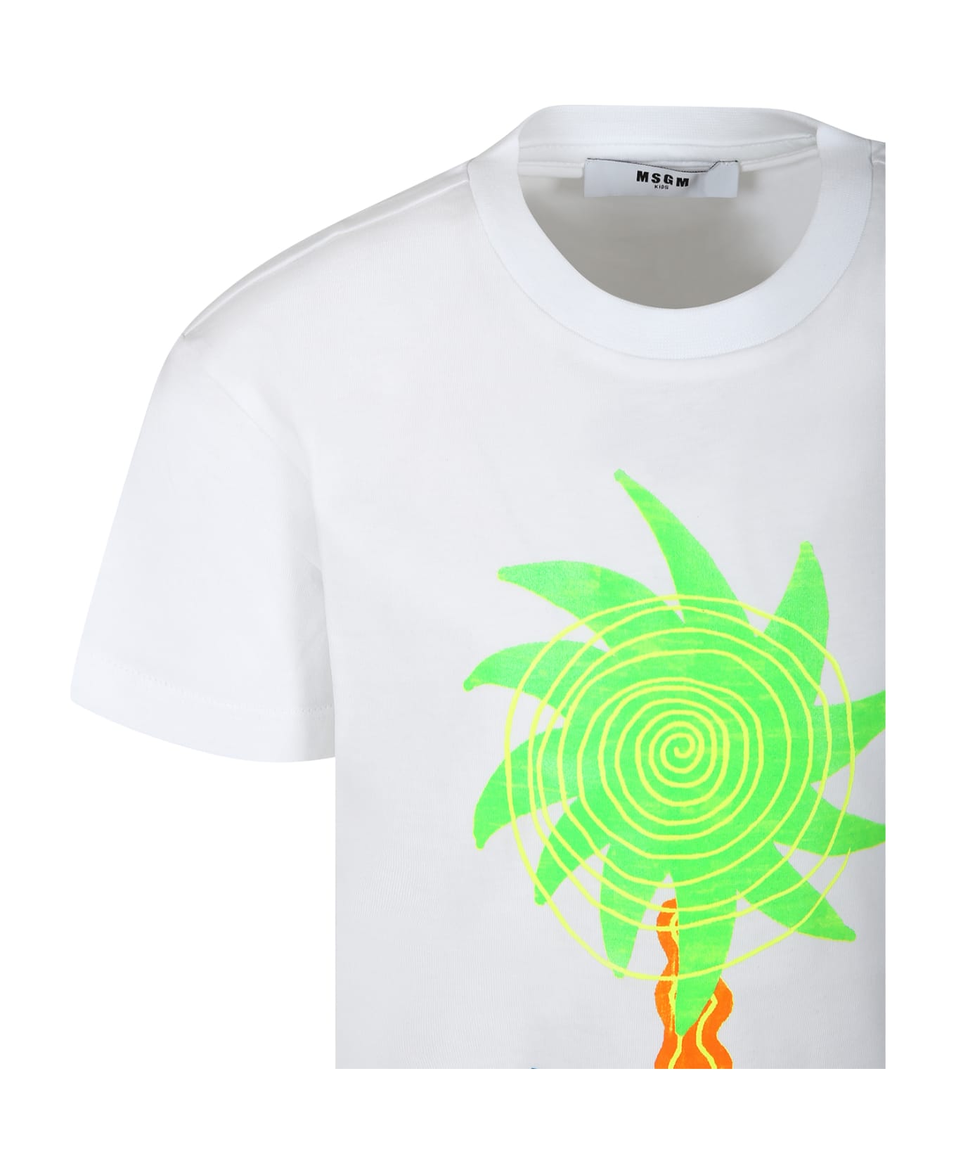 MSGM White T-shirt For Boy With Palm Tree Print And Logo - White Tシャツ＆ポロシャツ
