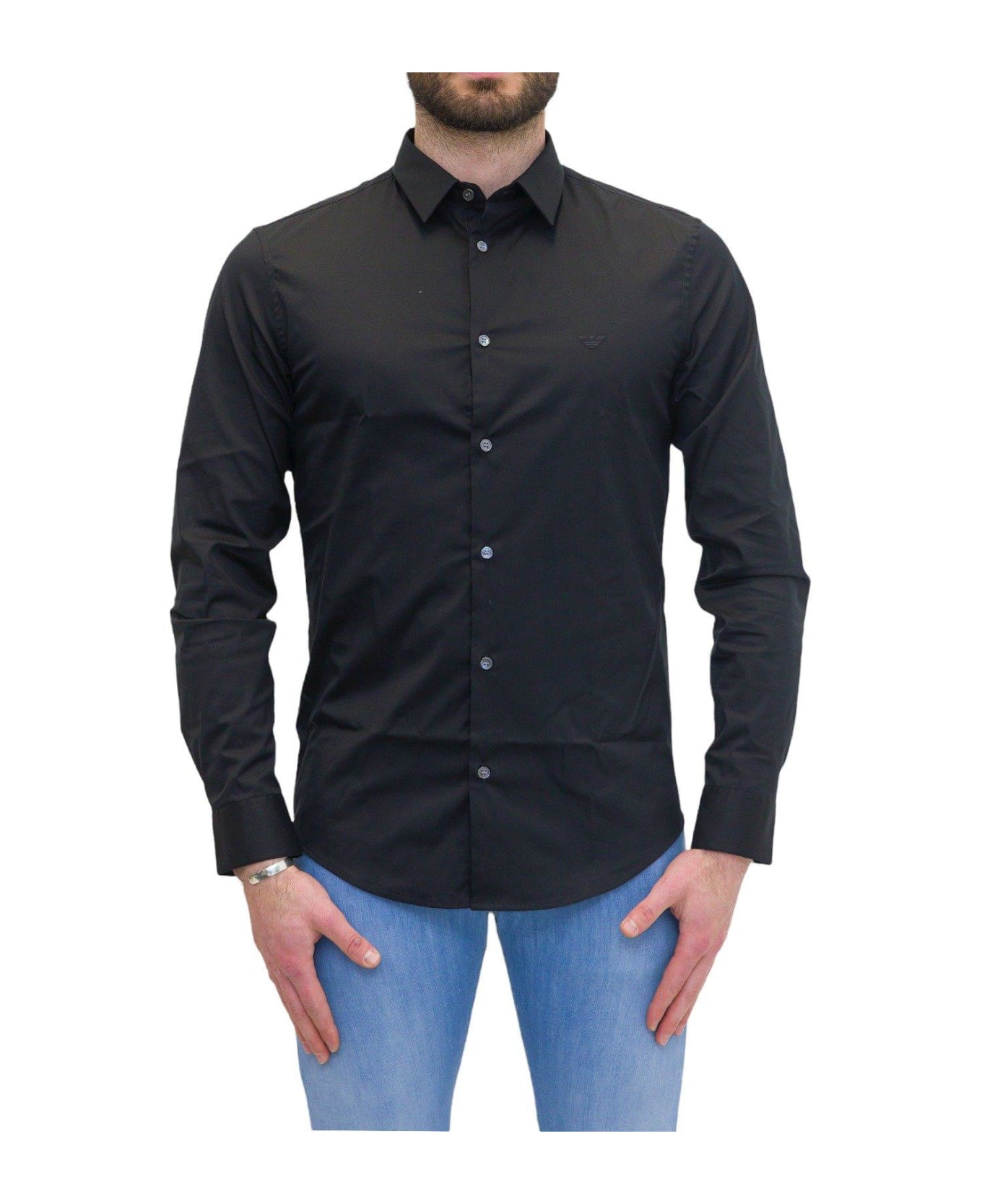 Emporio Armani Logo-embroidered Buttoned Shirt - Black シャツ