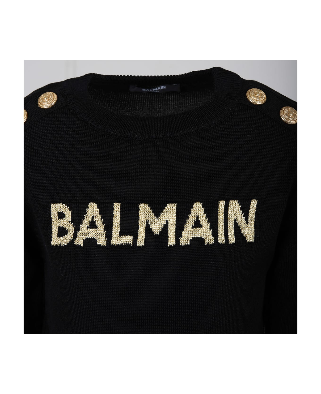 Balmain Black Sweater For Girl With Logo - Black