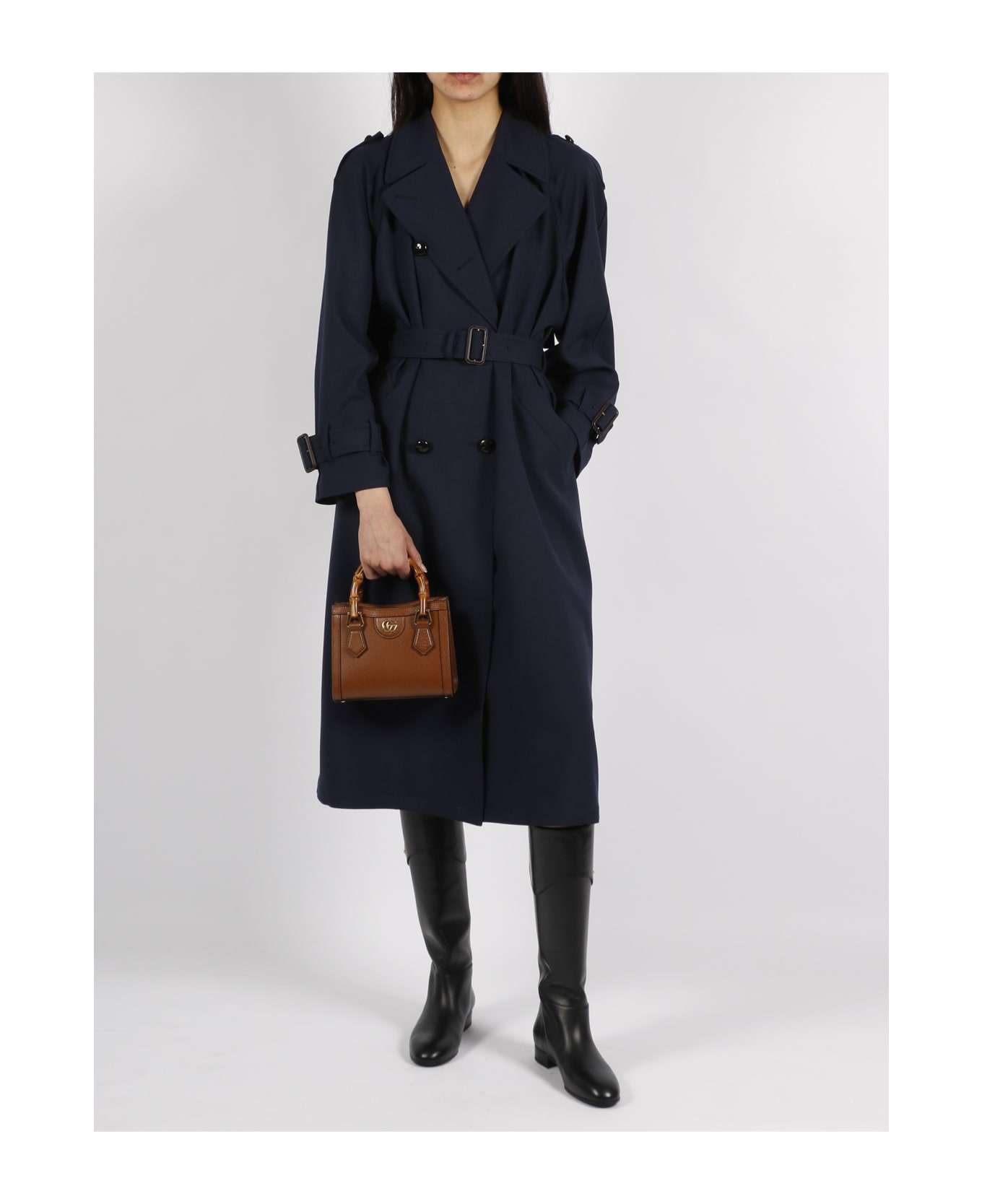 Gucci Blue Comfort Trench Coat In Wool Woman - Blue