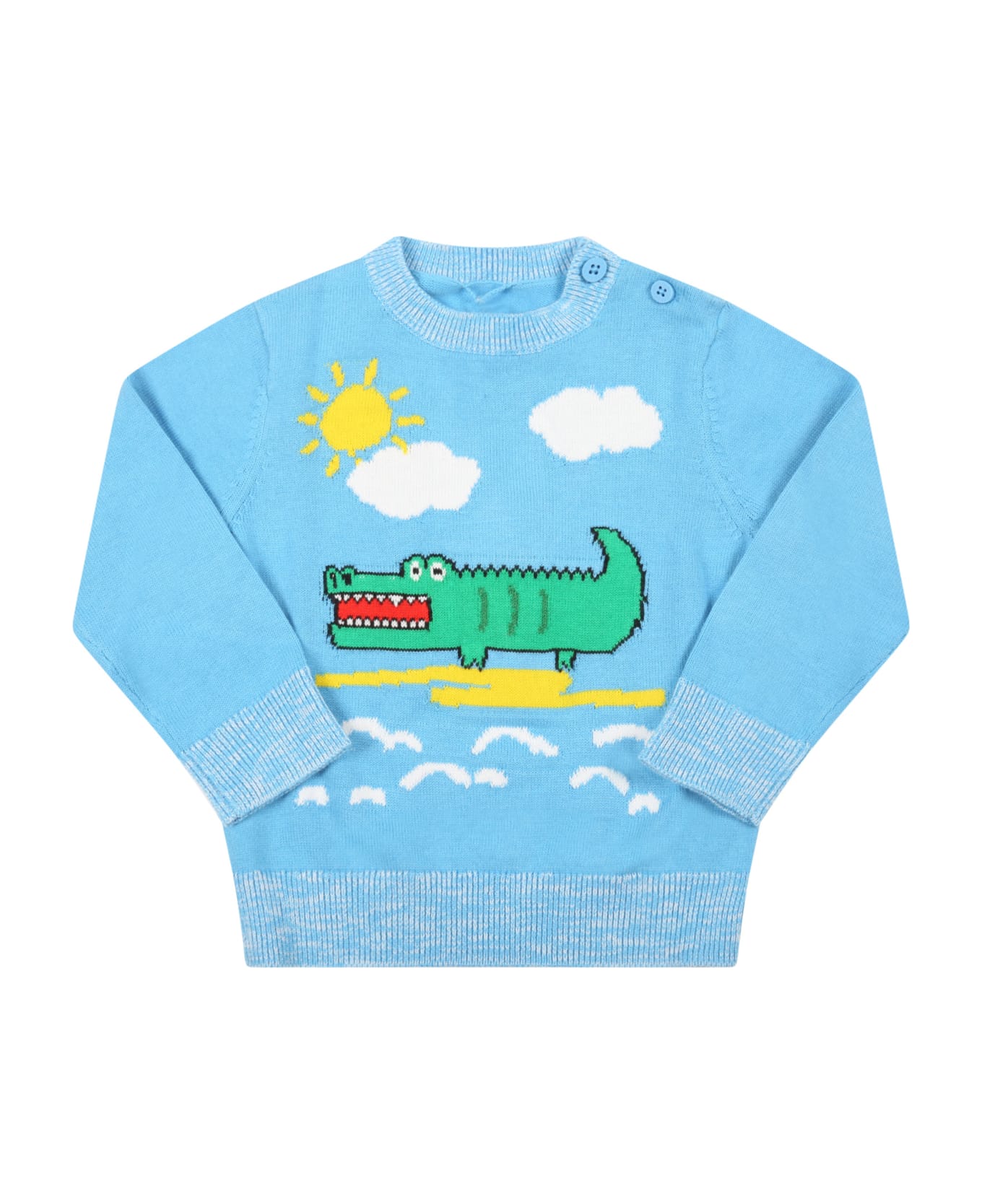 Stella McCartney Kids Light-blue Sweater For Babykids With Crocodile - Light Blue