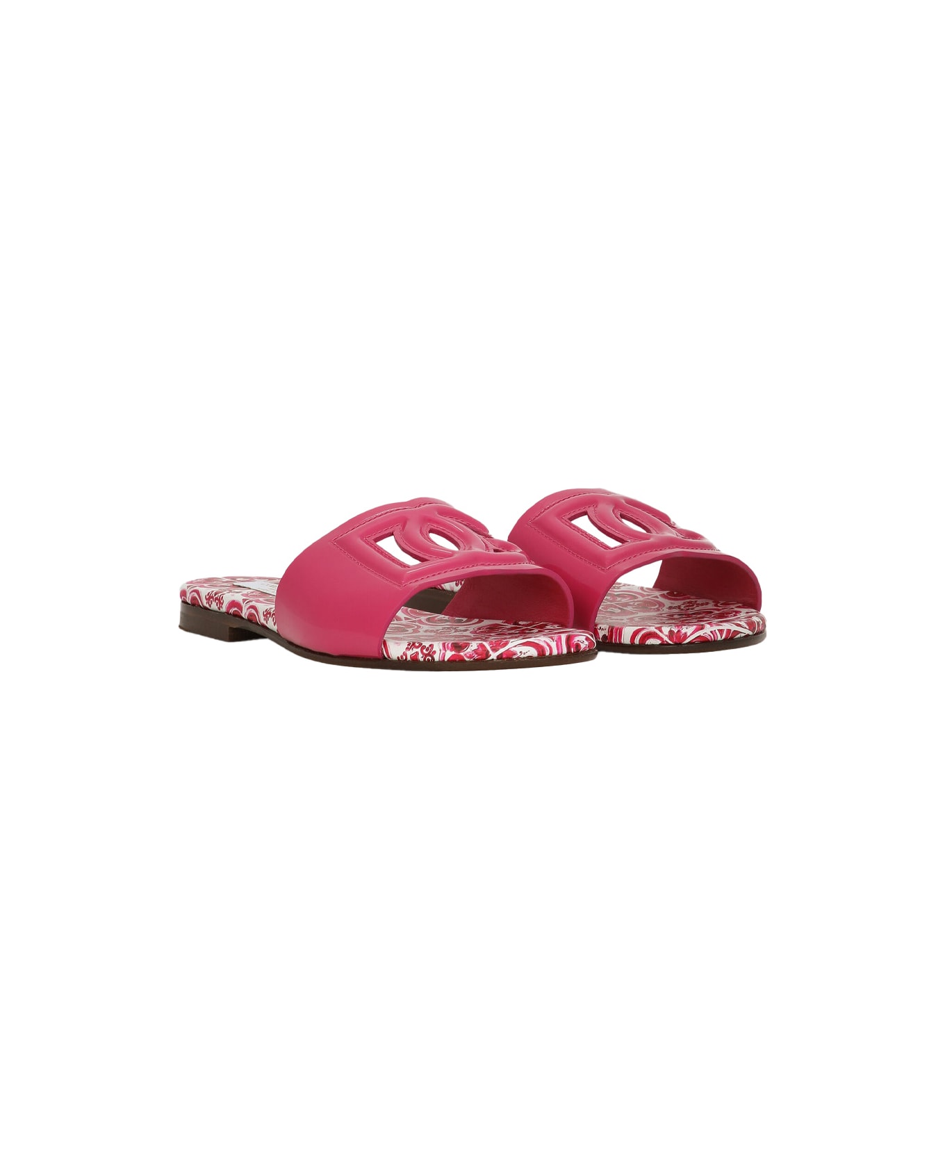 Dolce & Gabbana Fuchsia Patent Leather Slide With Dg Logo - Pink シューズ