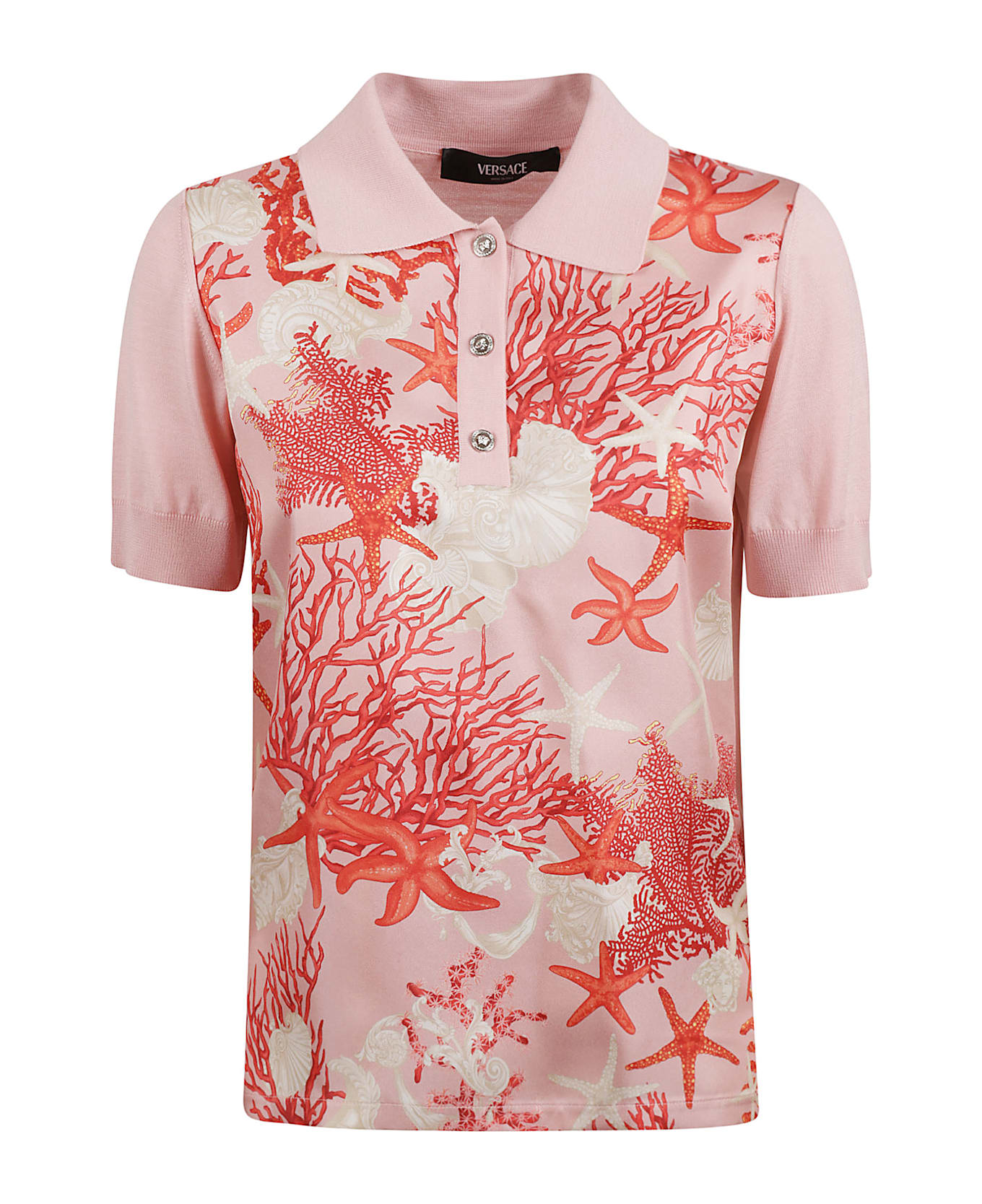 Versace Silk Twill Polo Shirt - Dusty
Rose+Coral+Bone